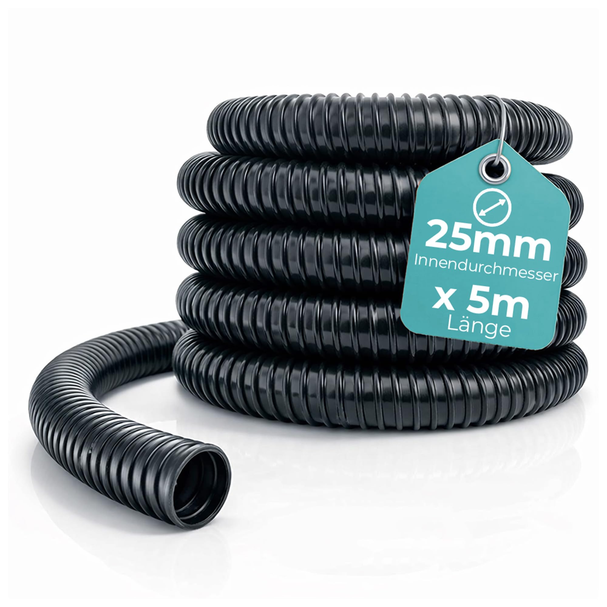 Teichschlauch, Ø 25 mm (1"), 5 m, Spiralschlauch aus robustem PVC, schwarzer Saugschlauch für Teichpumpen, Teichfilter und Wasserspeier