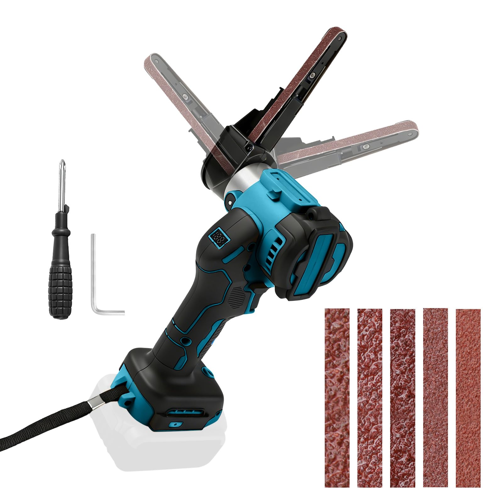 Cordless Belt Sander Compatible with Makita 18V Battery, 0-13000RPM Brushless Detail Sander, 360ยฐ Adjustable Belt Grinder with 20 Sanding Belts for Wood Metal Plastic