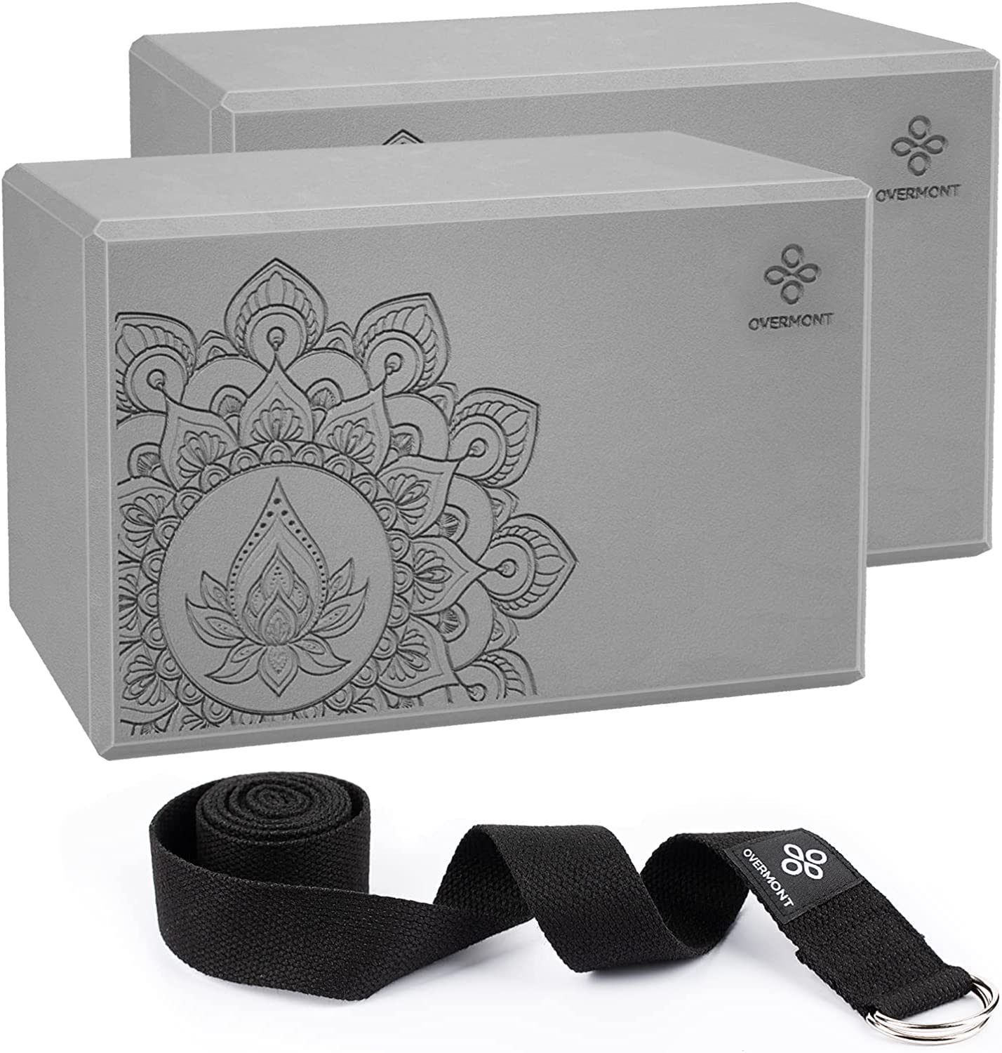 Blocchi Yoga OVERMONT 2 Pezzi In Schiuma EVA - Antiscivolo, Dimensioni 23.5x15.5x8 Cm, Include Cinghia Yoga