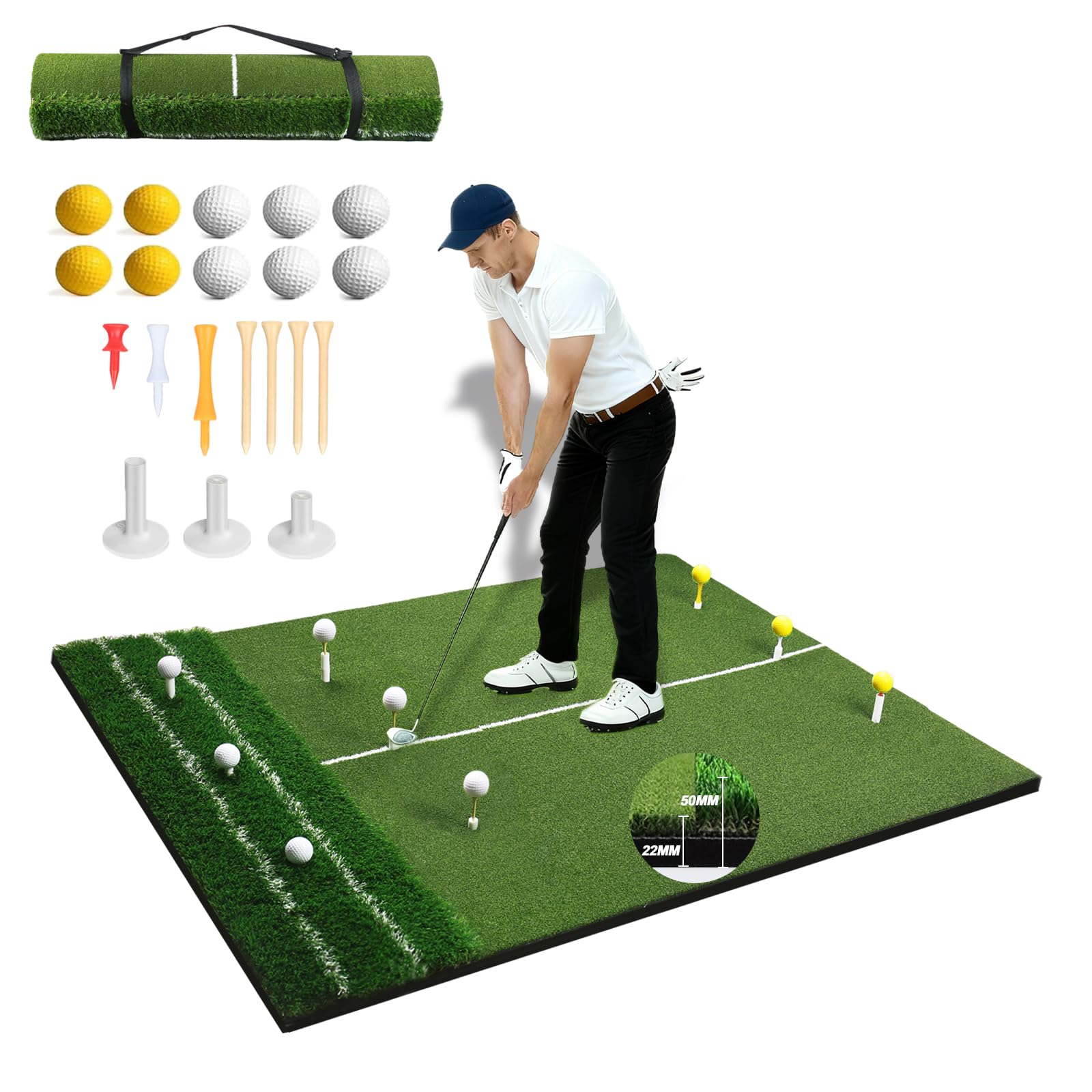 Real Feel 31MM 5x4ft & 23x16Inch Golf Hitting Mat, Large Golf Mat, Golf Turf Mat, Fairway & Rough Artificial Grass, Golf Practice Mat Indoor & Outdoor, Driving & Chipping Pad