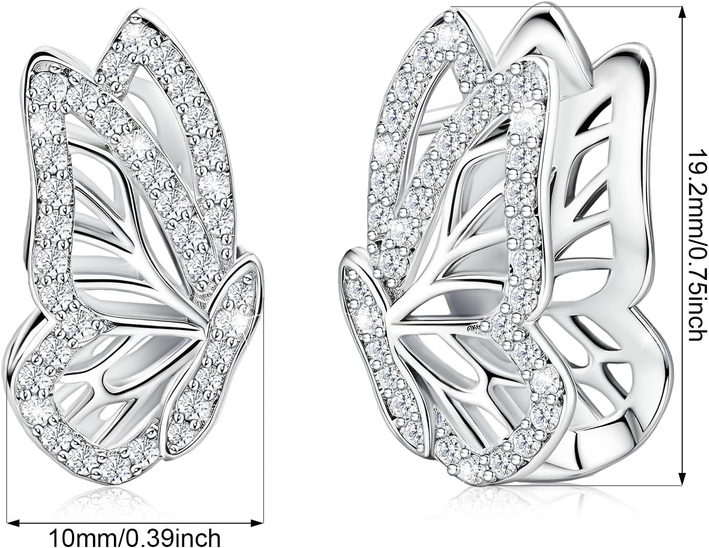 Sterling Silver Butterfly Earrings Dangle Huggie Hoop Charms Cubic Zirconia Hypoallergenic Fashion Cartilage Jewelry Dainty Birthday Gift for Women - Image 3
