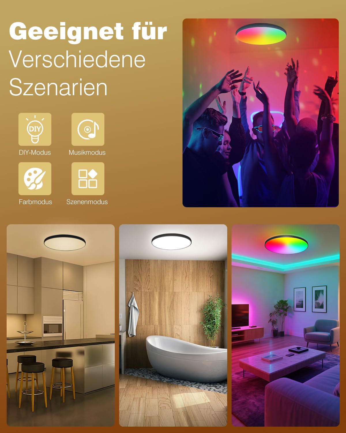 Oraymin Lampada da soffitto a LED da 24 W, con telecomando, 2700 K-6500 K, con controllo app, 16 milioni di colori fai da te, lampada a LED per soggiorno, cameretta dei bambini, diametro 30 cm