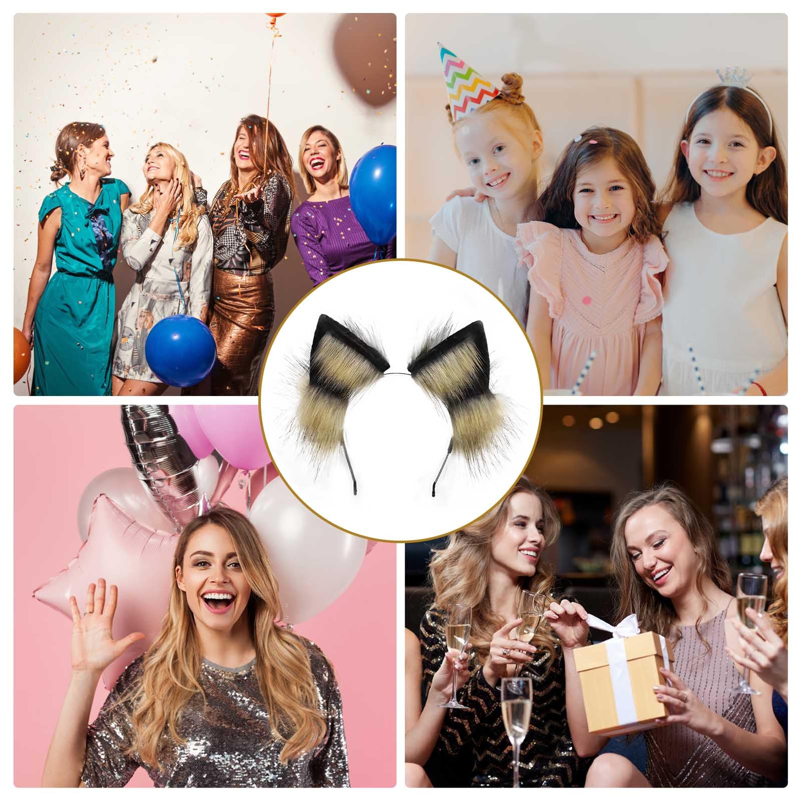 Ycfish Handmade Faux Fur Cat Ear Headband Cosplay Costume Party Cute Head Accessories for Halloween Fluffy Wolf Fox Cat Ears Headband Costume Hair Hoop (Black brown) - Image 4