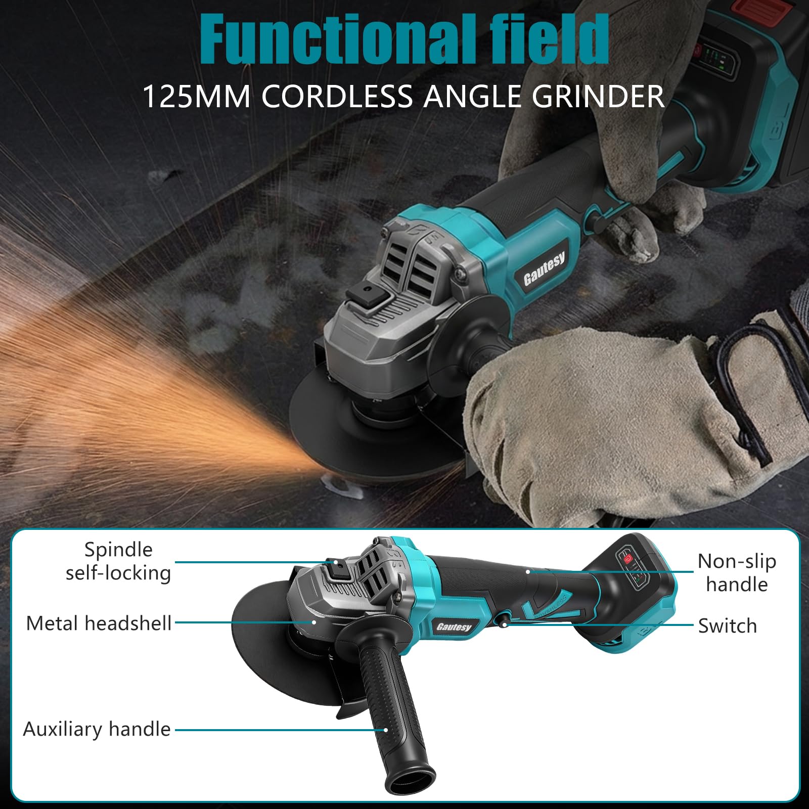 Smerigliatrice angolare senza fili per Makita 18 V, senza spazzole 1200 W, 125 mm, senza fili, flessibile con 3 velocità con 2 dischi abrasivi e 2 dischi da taglio per taglio, rettifica e lucidatura
