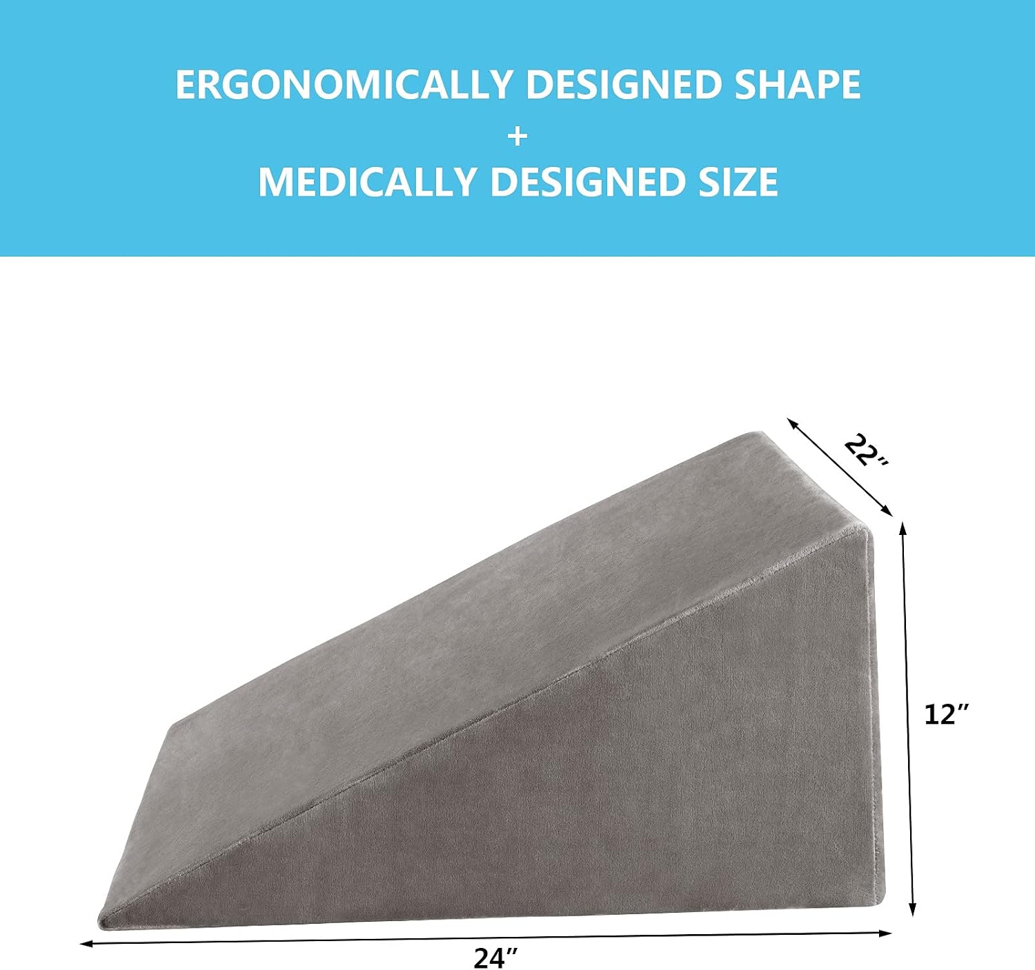 Wedge Pillow Leg Elevation Pillow Foam Reading Pillow, Bed Wedge Pillow for Back and Legs Support, 12" x 22" x 24" Pregnancy, Neck and Shoulder Joint Pain, 12" x 22" x 24"