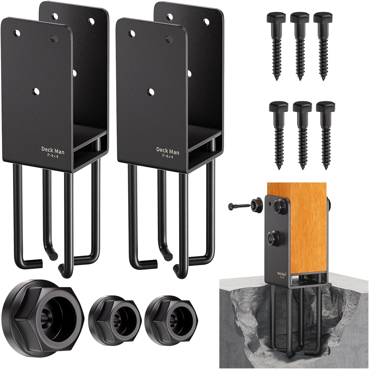 2Pack Heavy-Duty Post Base Anchor Bracket for 4"x4" Wood Post (Actual Size: 3.5" x 3.5") with Air Flow Channel for Wet Concrete Foundation, Suitable for Deck Railing, Fence, Porch[Patent Pending]