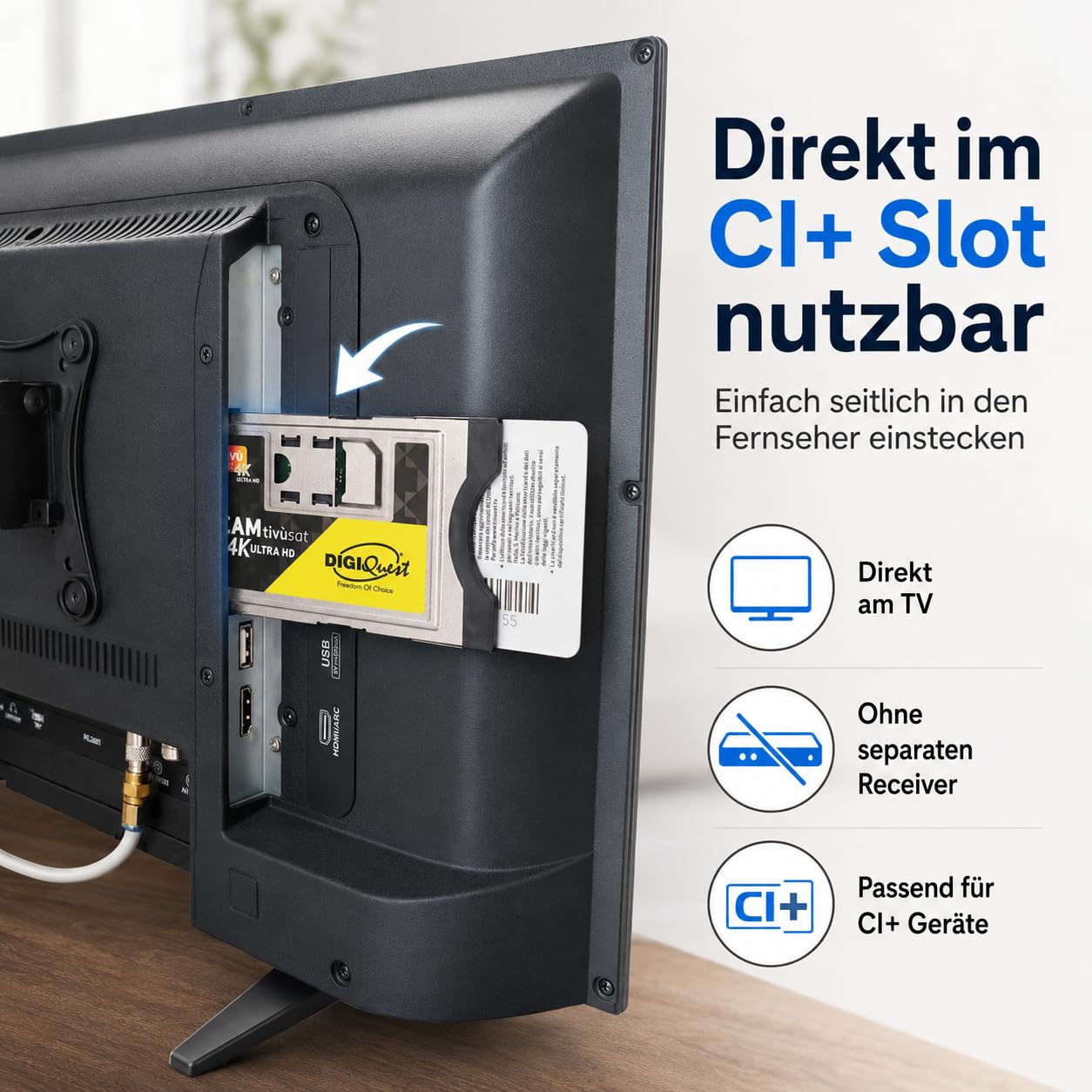 CAM Modul Tivusat 4K + aktivierte Karte Smartcard CI+ Digiquest TVSAT Italia