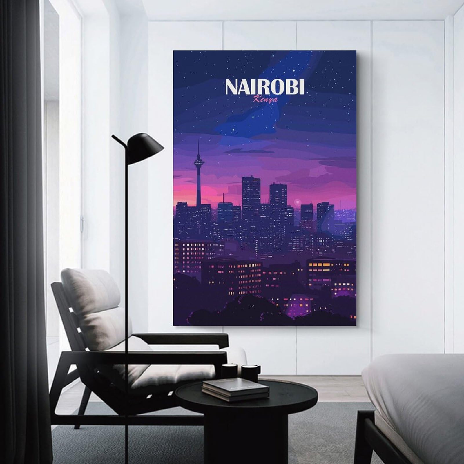 Junmoney Canvas Wall Decor Nairobi, Kenya Cityscape at Night, 24x36inch(60x90cm), for Restful Interiors, Bedrooms Or Small Rooms, Canvas Wall Decor for Personal Spaces