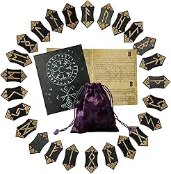 Conjunto de runas, conjunto de 25 peças de pedra de runa viking de madeira com livro guia, bolsa de veludo, runas nórdicas para iniciantes, bruxaria/adivinhação/meditação/espiritual