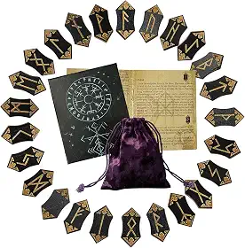 Tirmanaz Conjunto de runas, conjunto de 25 peças de pedra de runa viking de madeira com livro guia, bolsa de veludo, runas nórdicas para iniciantes, bruxaria/adivinhação/meditação/espiritual