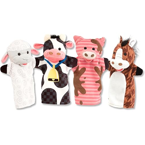 Melissa & Doug Farm Friends Hand Puppets (Set of 4) - Cow, Horse, Sheep, and Pig Soft Puppets for Kids and Toddlers Ages 2+