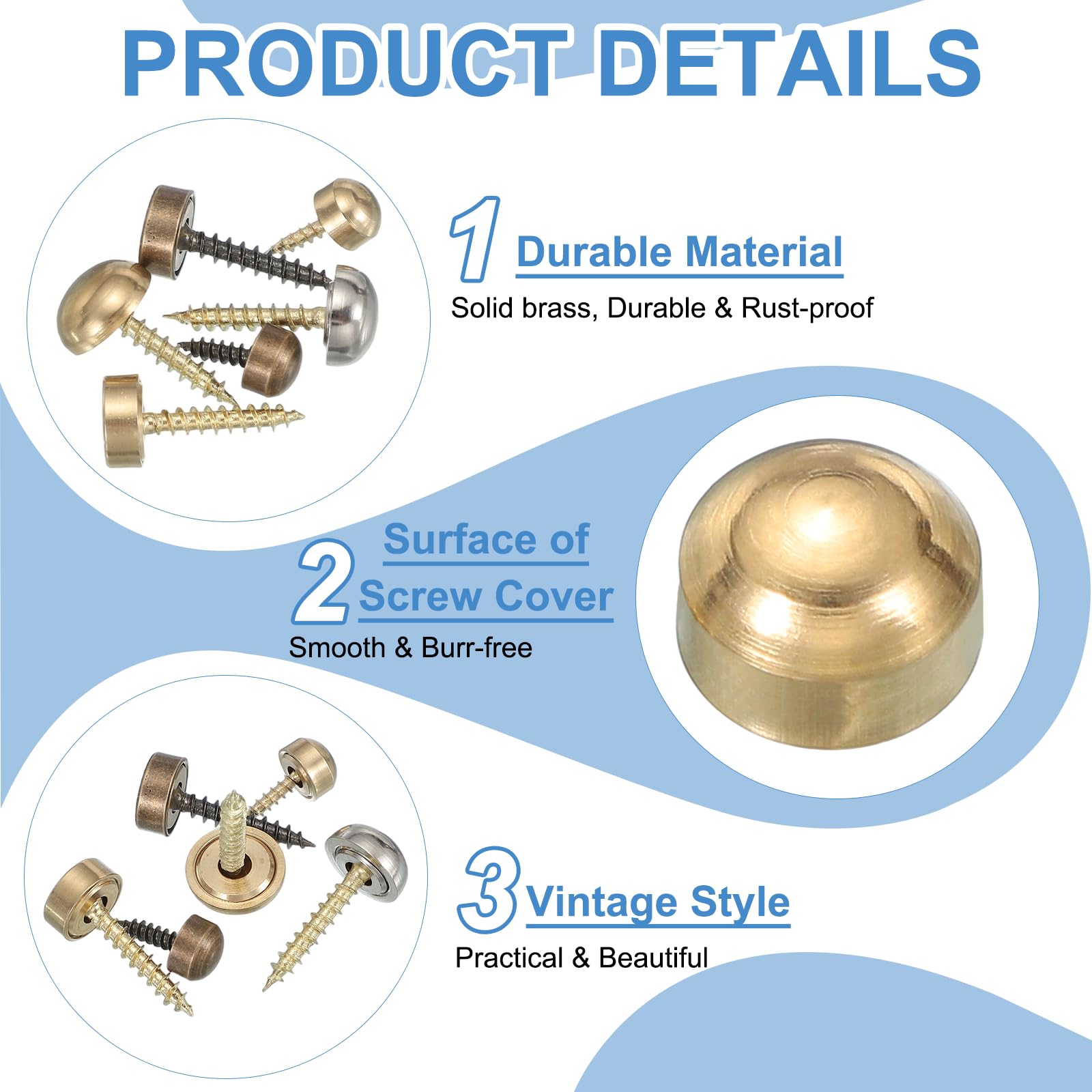 YELARXI Brass Decorative Screws with Caps, Mirror Screw Self Tapping Screws Decorative Cover - Image 3