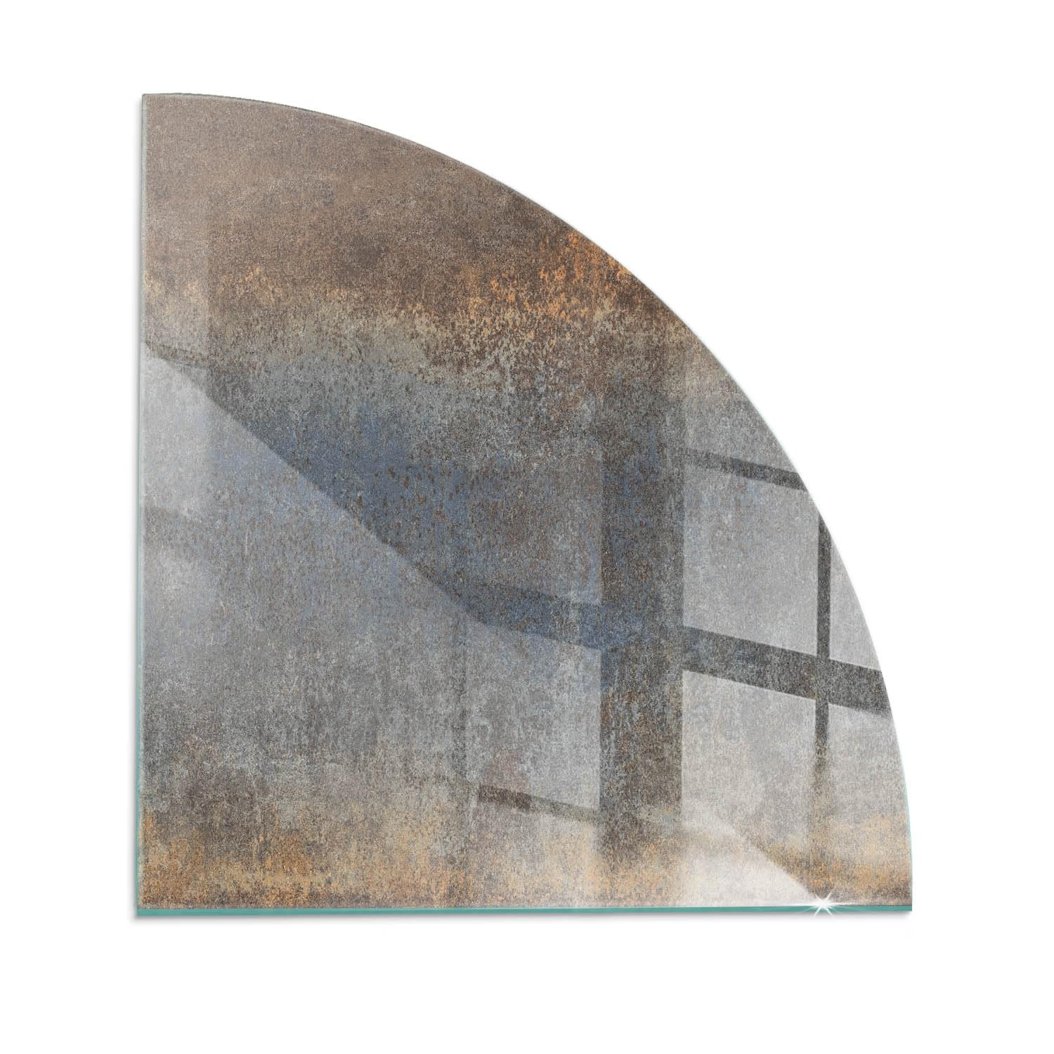Plaque de cheminée 100x100 cm ronde en verre imprimé abstrait pour protection sol de poêle