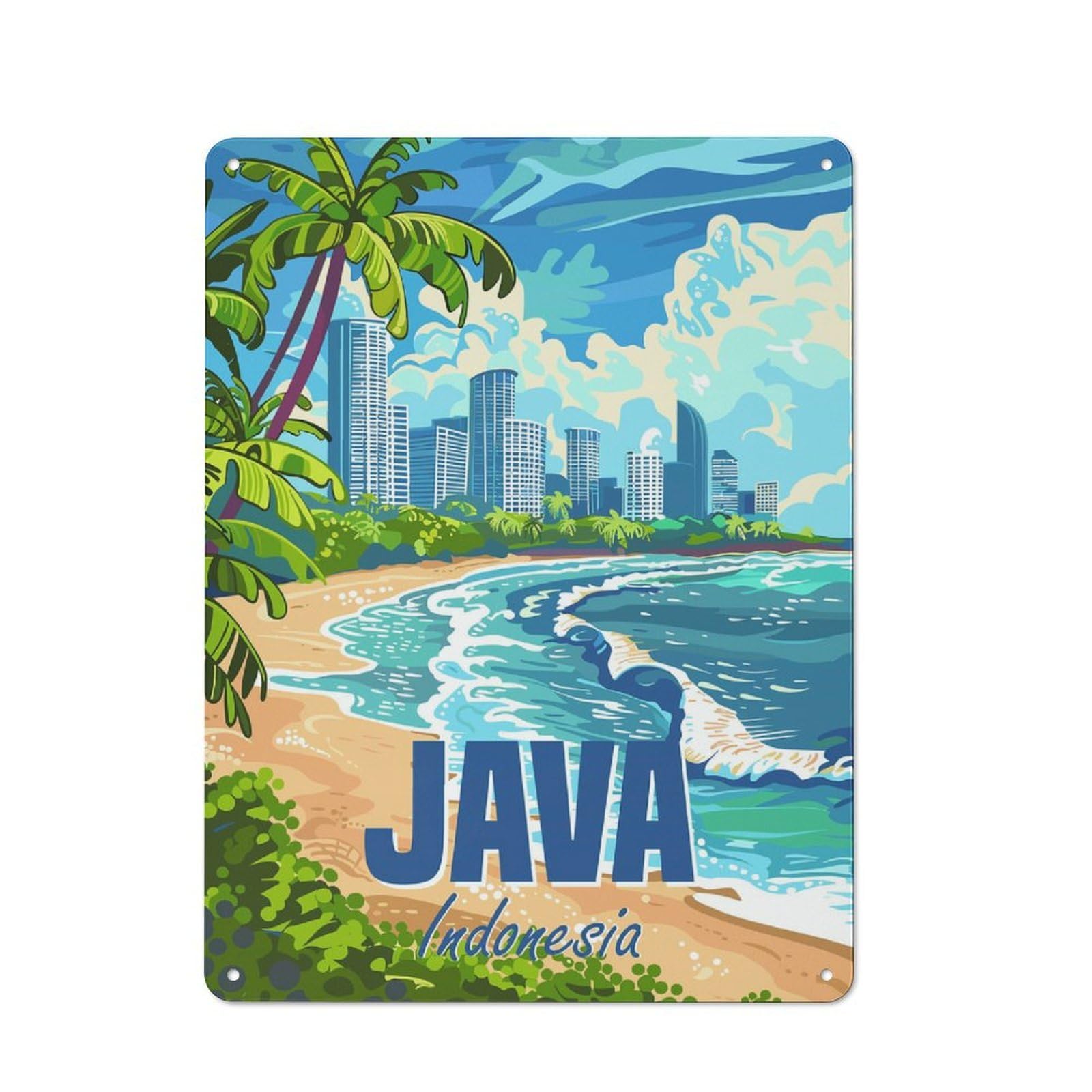 Junmoney Java Island Indonesia Metal Wall Sign 40X30cm Featuring For Home Bar Wall, Suited To Bar Sign Collectors