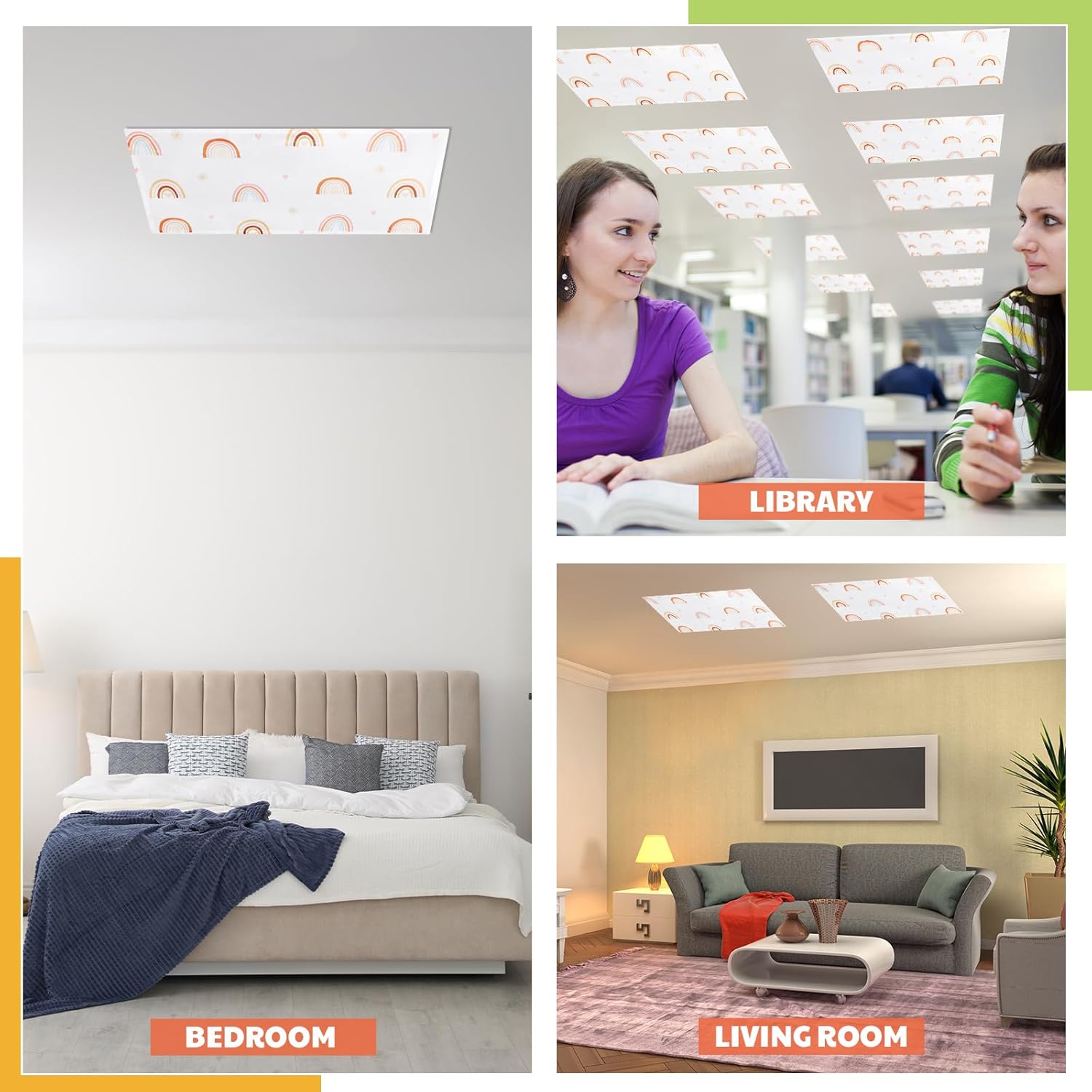 Glooglitter 4 Pcs Boho Rainbow Fluorescent Light Covers for Classroom Magnetic Light Covers for Diffuser & Dimmer Decorations Office Home Party, 48 x 24