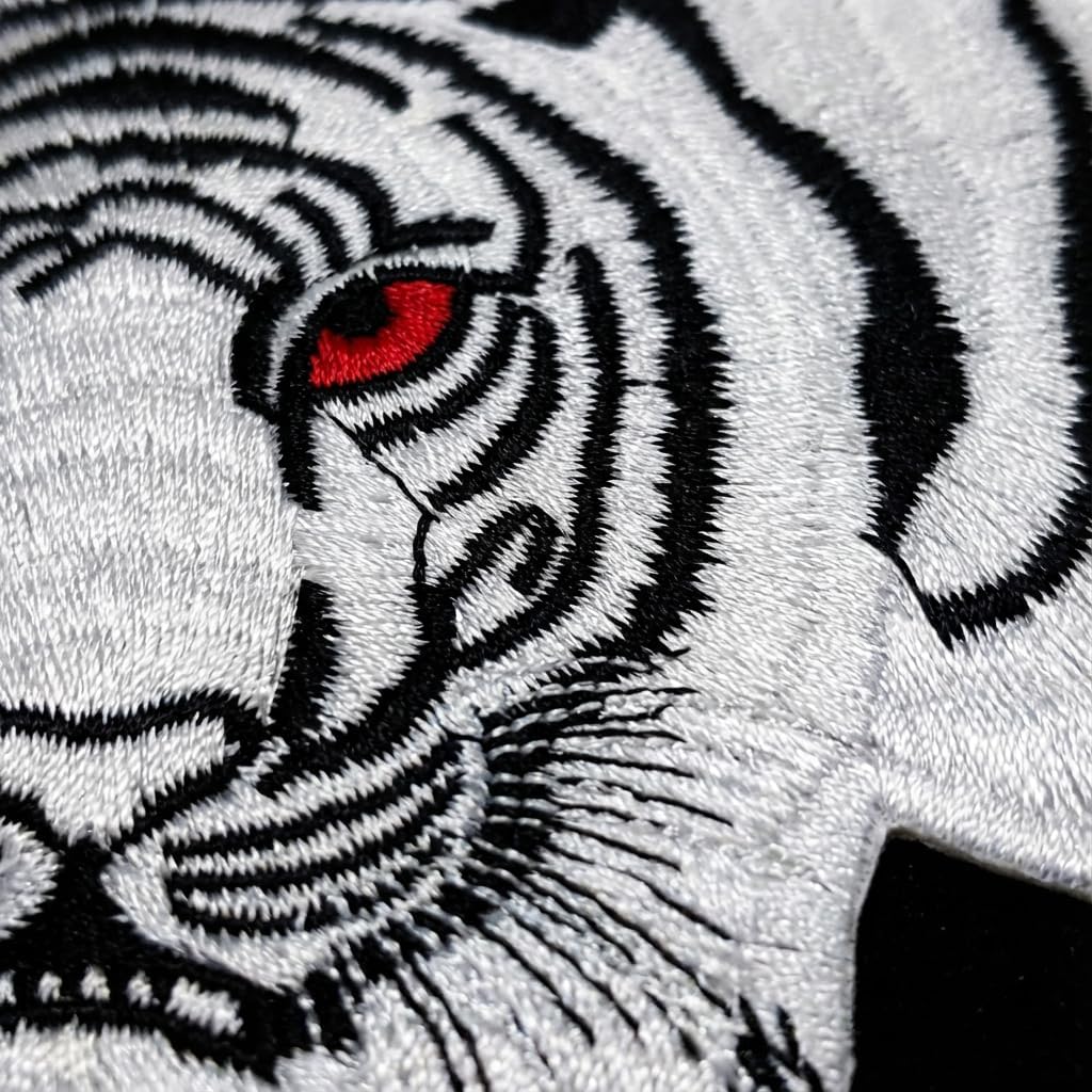 White Tiger Large Siberian Predator Iron-On Embroidery Patch - 12 Inch Decorative Applique for Jackets Bags and DIY Projects
