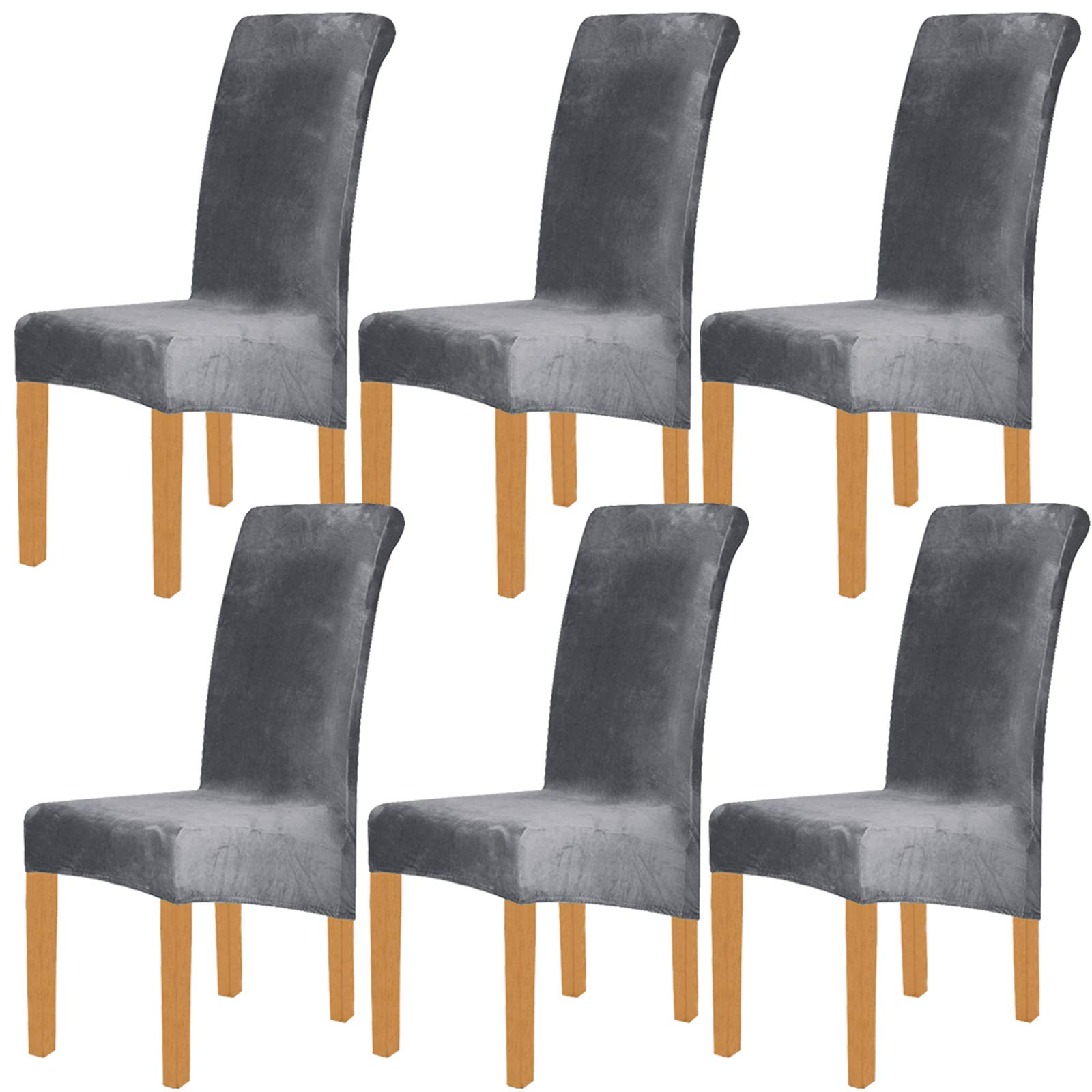 ele ELEOPTIONSpandex Velvet Stretch Large Size Chair Covers Removable Dining Chair Slipcovers Washable Chair Covers for Dining Room, Hotel, Banquet (No chairs) (Dark Grey, Pack of 6)