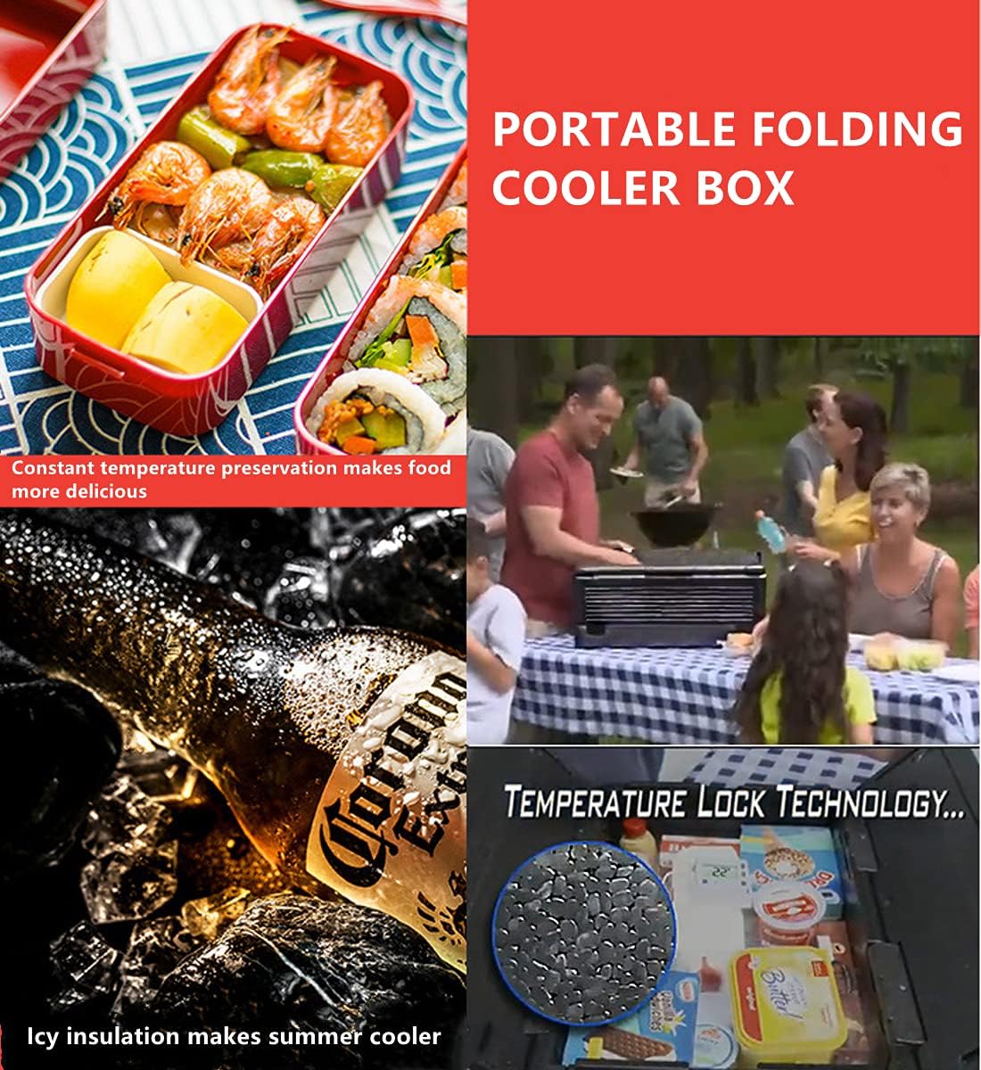 Xicennego Portable Foldable Ice-Less Cooler Outdoor Picnic 60L Large Capacity Storage Box Food Incubator Car Refrigerator
