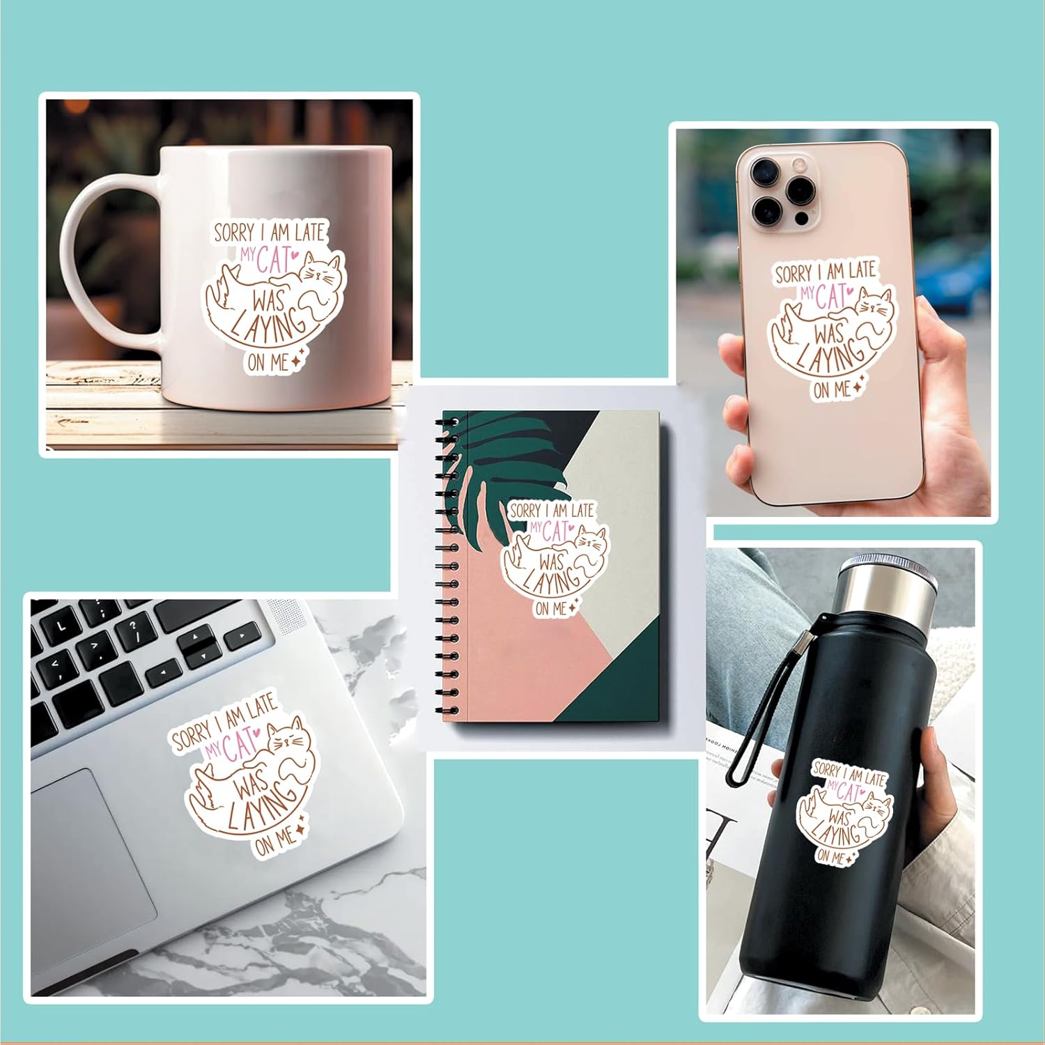 (3Pcs) Sorry I Am Late My Cat Sticker Lover Cats Sticker Funny Sticker Decal Waterproof Vinyl Stickers Adult for Laptop Kindle Car Tumbler Water Bottle Mug Phone Notebook Helmet - Size 3”x2.7” - Image 3