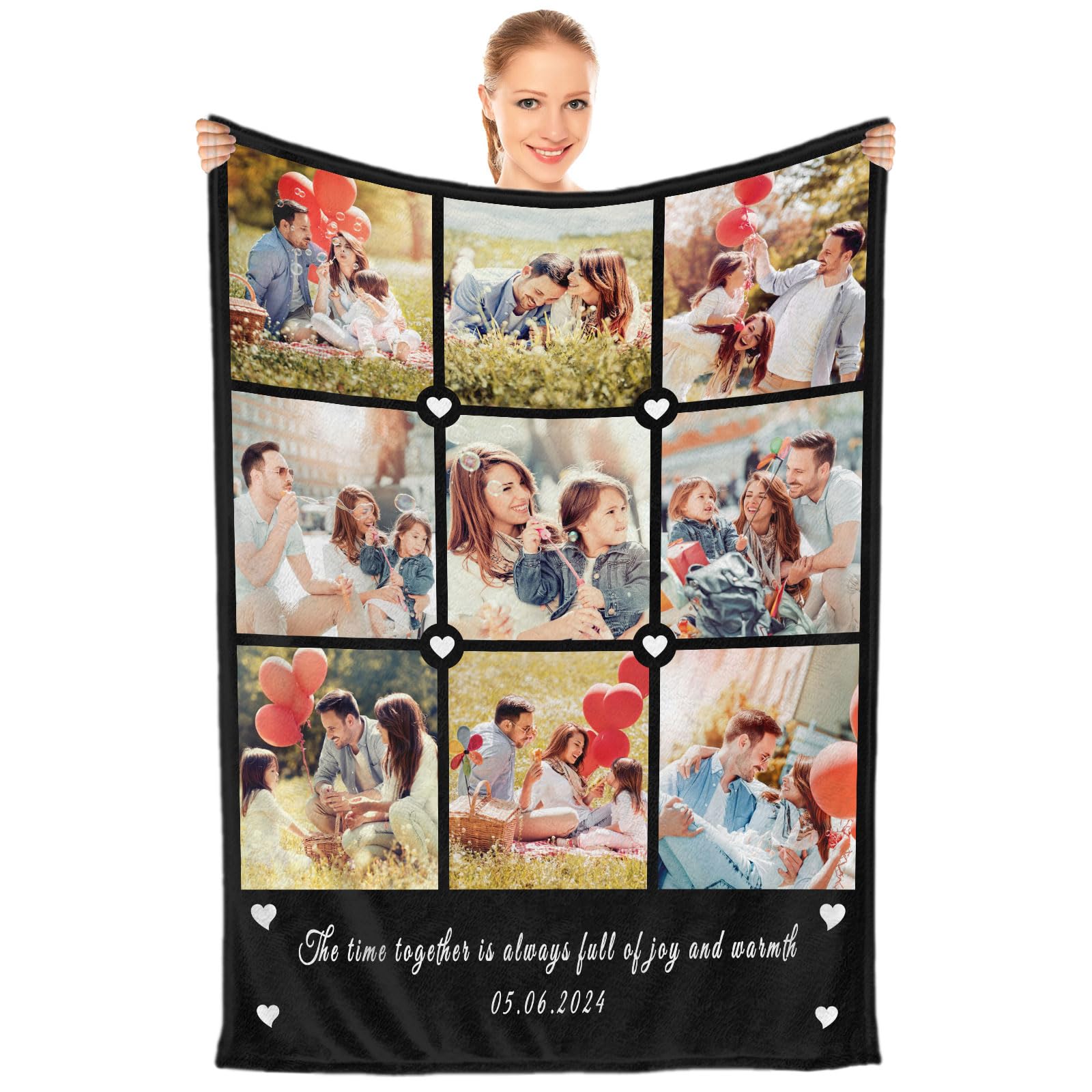 Personalized photo blanket is a surprise gift for friends, family, father, mother, children, girlfriend, boyfriend on birthday, Christmas, Halloween, wedding and anniversary