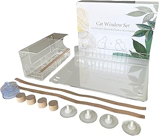 LEAFRE Acrylic Transparent Cat Window Set- Modern Style with Wood & Leather Straps | for Large Indoor Cats & Kittens| Washable & Easy-Cleaning Cat Bed & Hammock | Cat Funiture, Accessories & Gifts