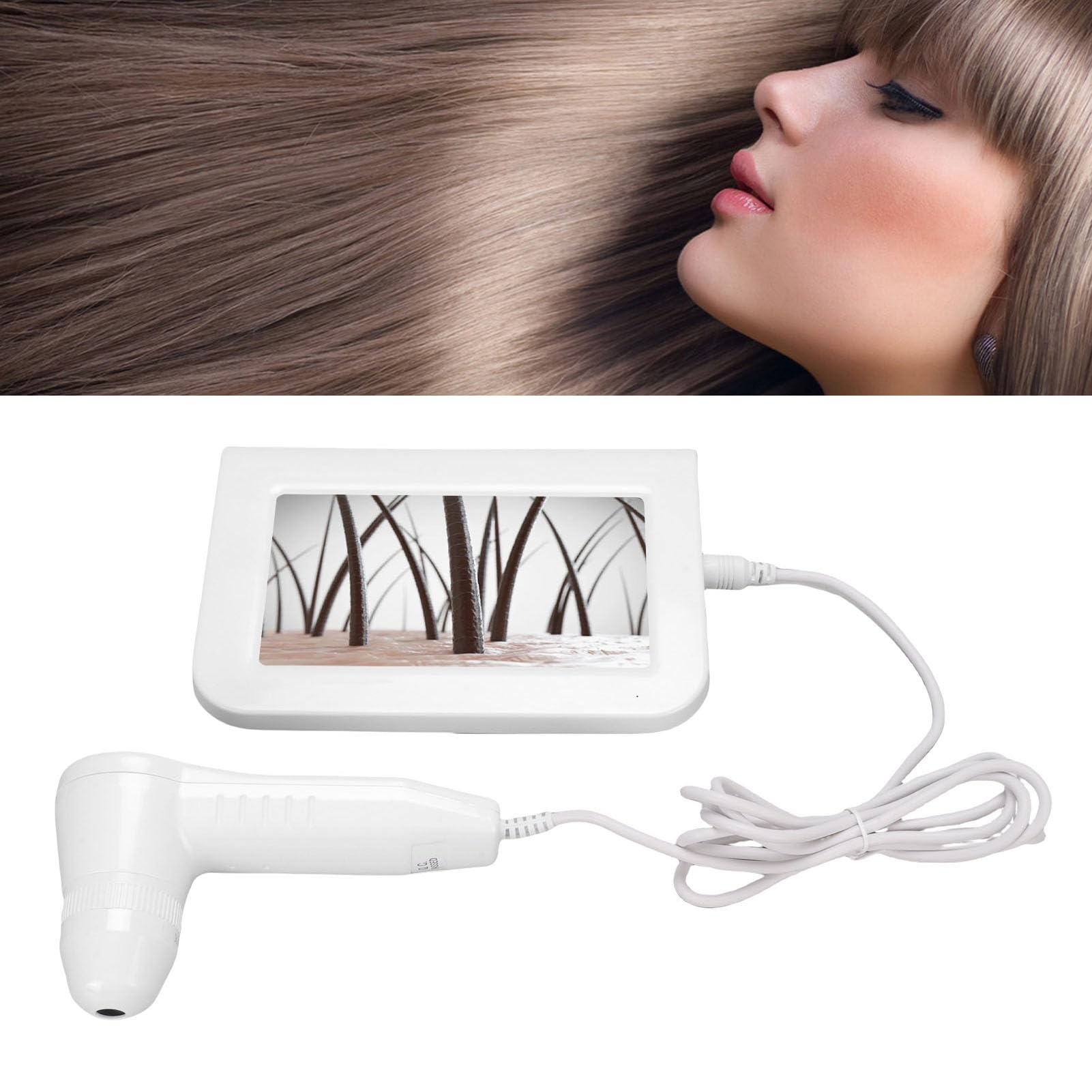 Analizador de Cabello y Piel 7 Pulgadas, Escáner Capilar Profesional 200x Alta Resolución, Diagnóstico Folículo Hidratación Facial (Enchufe la UE)