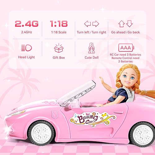 Miniatura 2 de Auto de control remoto rosa para niñas, autos RC a escala 118 con luz LED, camión de juguete rosa de 2.4 GHZ para niños pequeños, juguetes de
