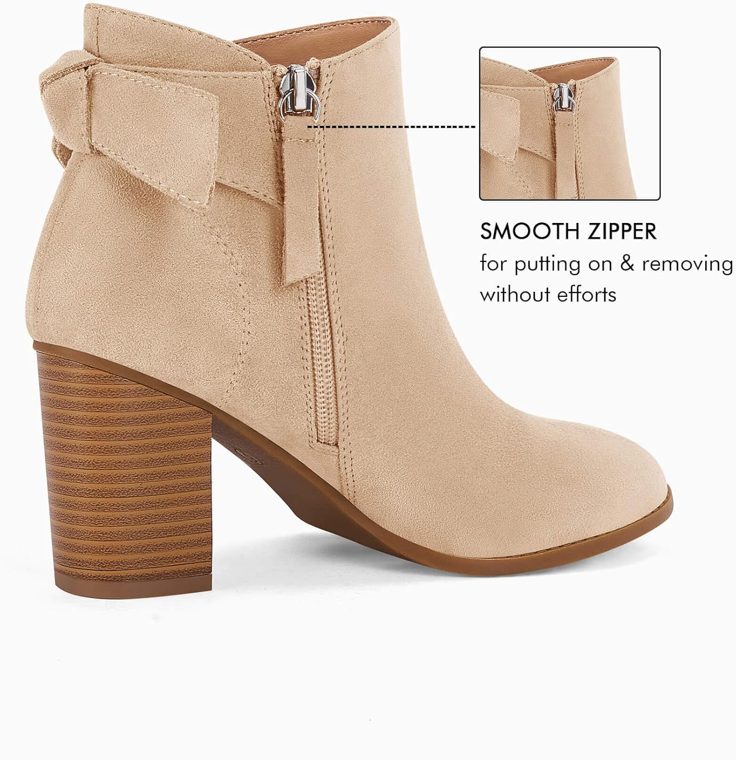 Coutgo Women's Fall Ankle Boots Shoes Chunky Block Stacked Heel Bow Tie Pointed Toe Dress Booties Side Zipper - Image 5