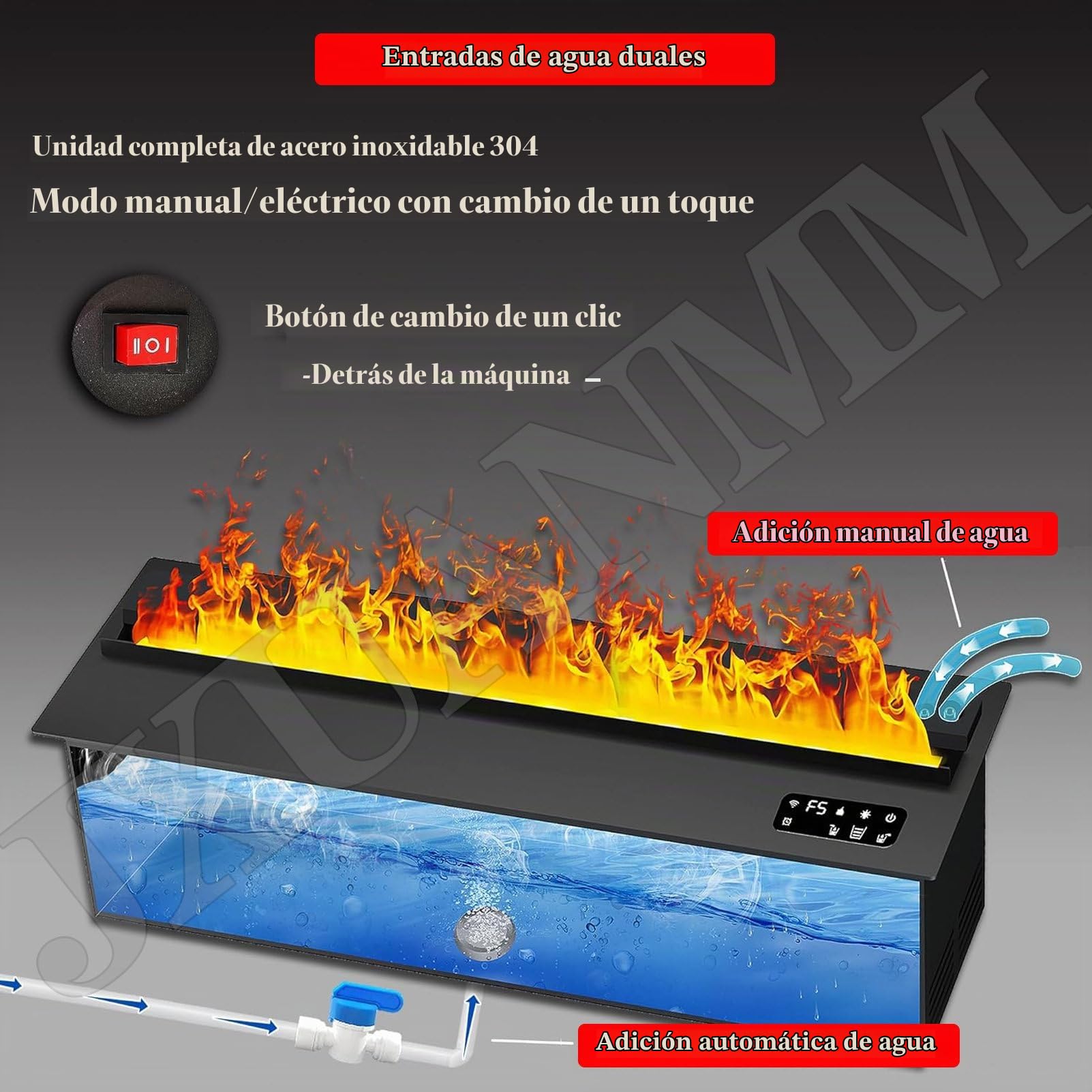 Chimenea de Vapor de Agua de 19,7/31,5/39,4/47,2/59 Pulgadas Llama atomizada 3D Regulable, Chimenea de Vapor eléctrica empotrada con Control Remoto 9Colors-80cm/31.5in