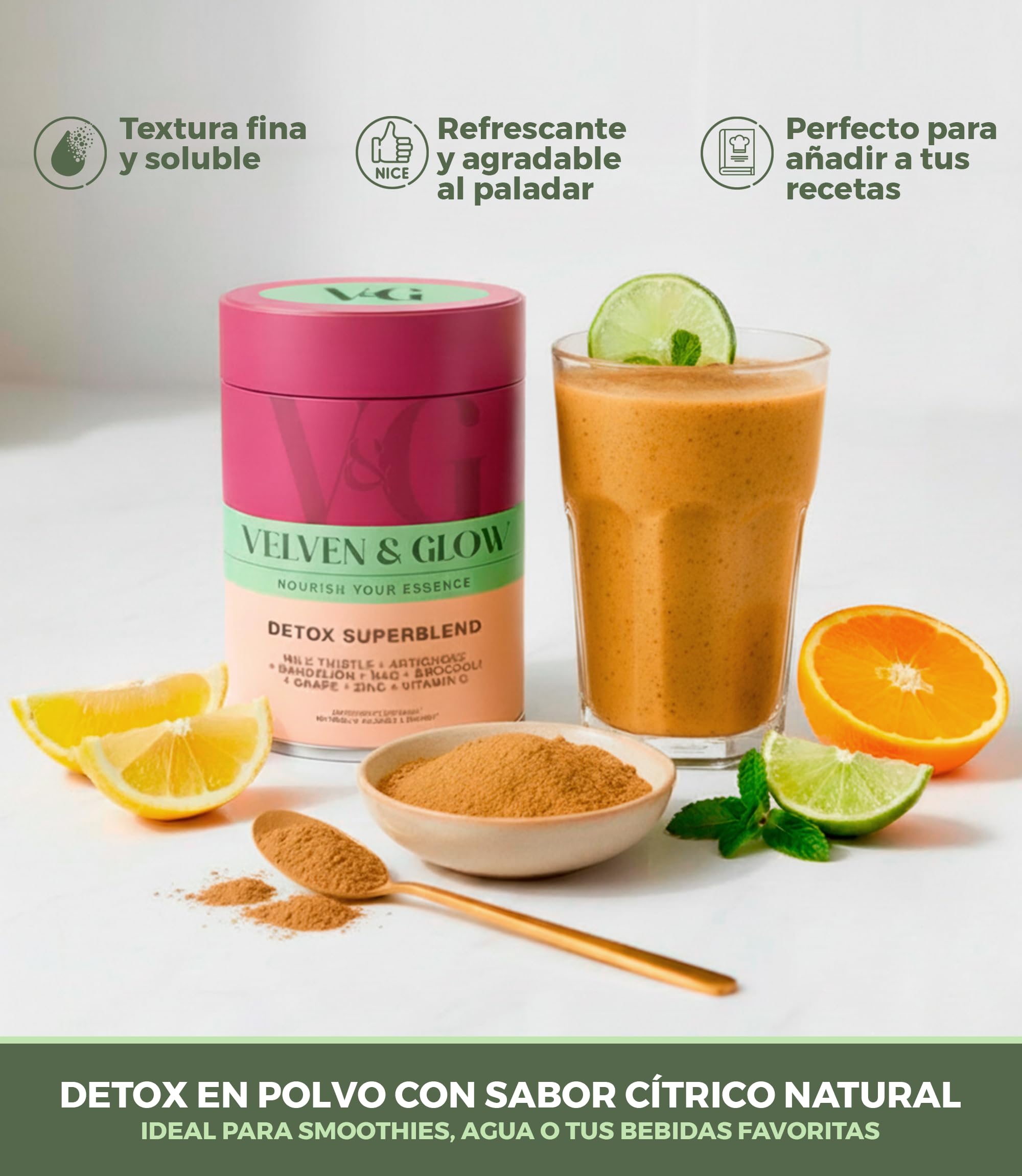 Cardo Mariano Alcachofa y Diente de Leon + Cola de Caballo Liver Detox Complex Drenante Apoyo Retencion Liquidos Abdomen y Piernas Mujer Higado Digestion 135g 1 Mes Polvo Sabor Naranja | Velven & Glow