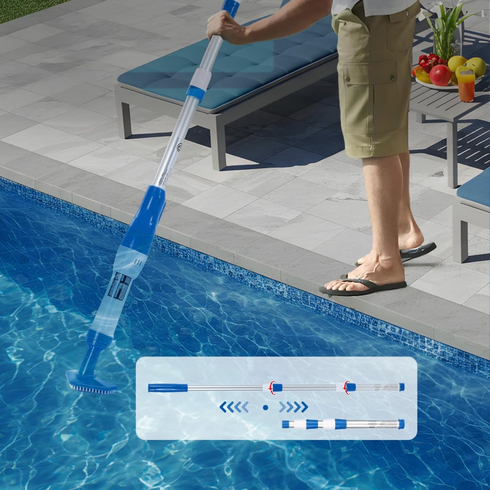 Pool Vakuum für den OberIrdischen Pool, 3 in 1 Kabellos Wiederaufladbare Pool Vakuum, piscina portatile und 3 Austauschbare Bürstenköpfe, Für Spas, Whirlpools und Kleine Pools Blu