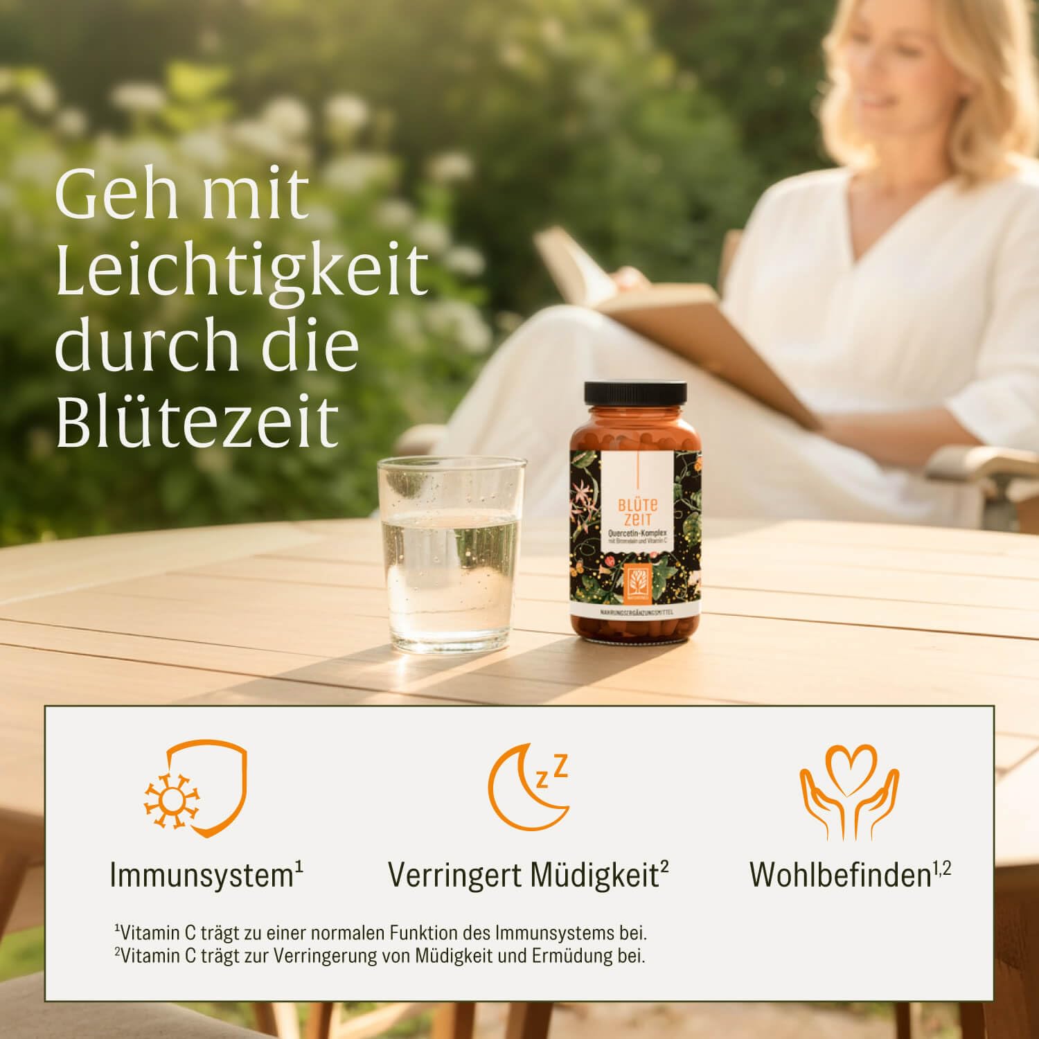 Quercetin Bromelain Komplex 120 Kapseln Vegan - 500mg Quercetin hochdosiert, 100mg Bromelain und 16mg Vitamin C pro Tagesdosis - Blütezeit von Naturtreu