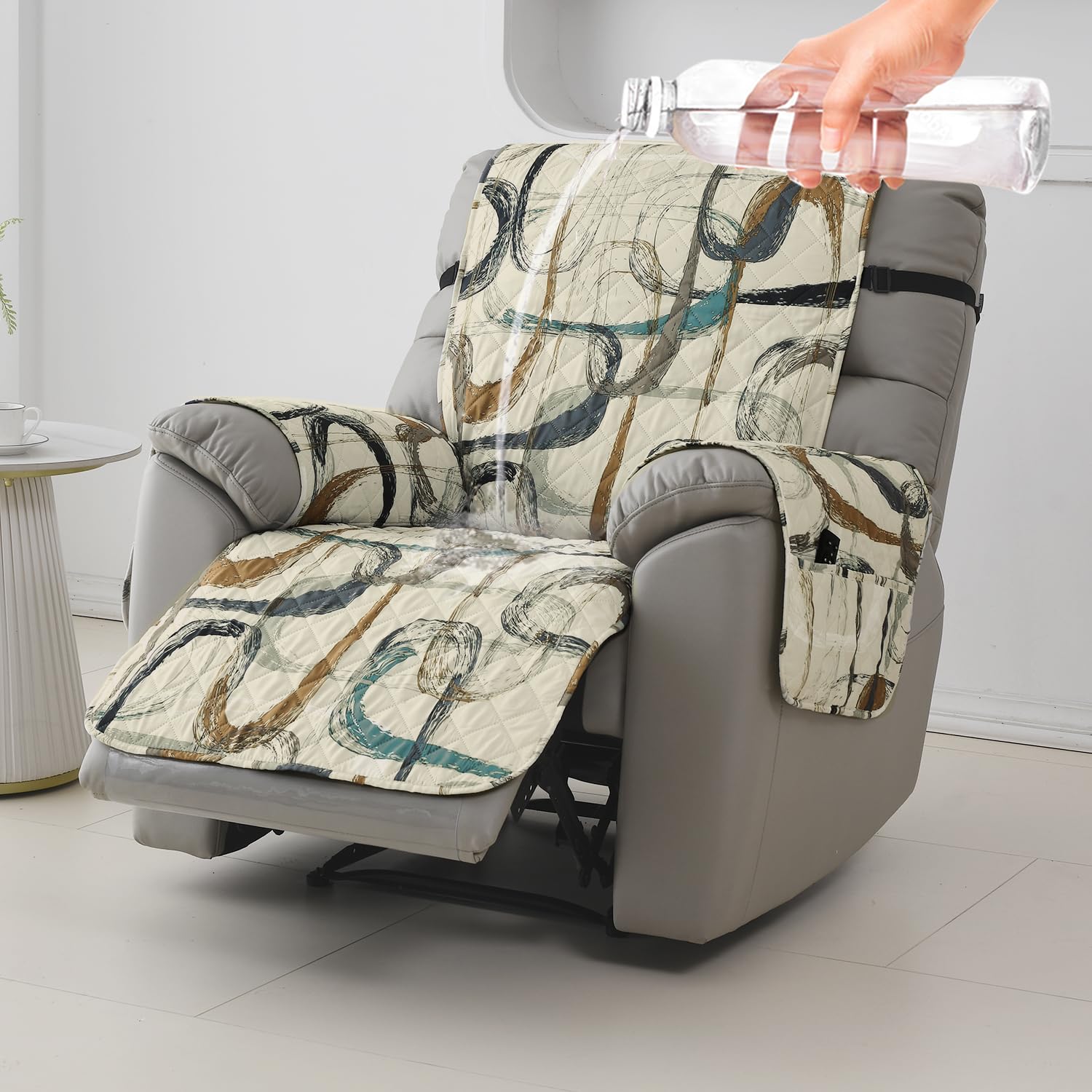 HOKIPO Recliner Mat - Waterproof Beige Abstract -13