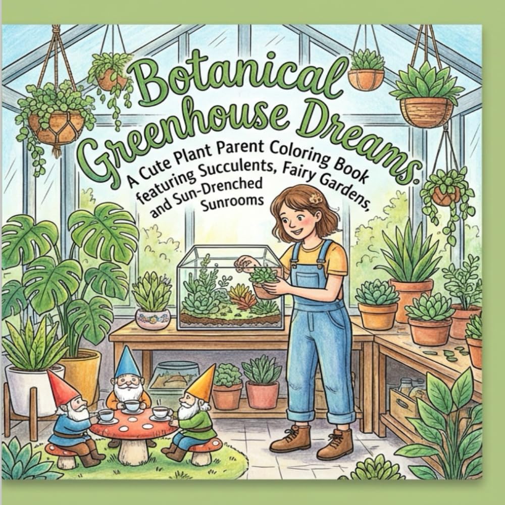 Botanical Greenhouse Dreams: A Cute Plant Parent Coloring Book featuring Succulents, Fairy Gardens, and Sun-Drenched Sunrooms