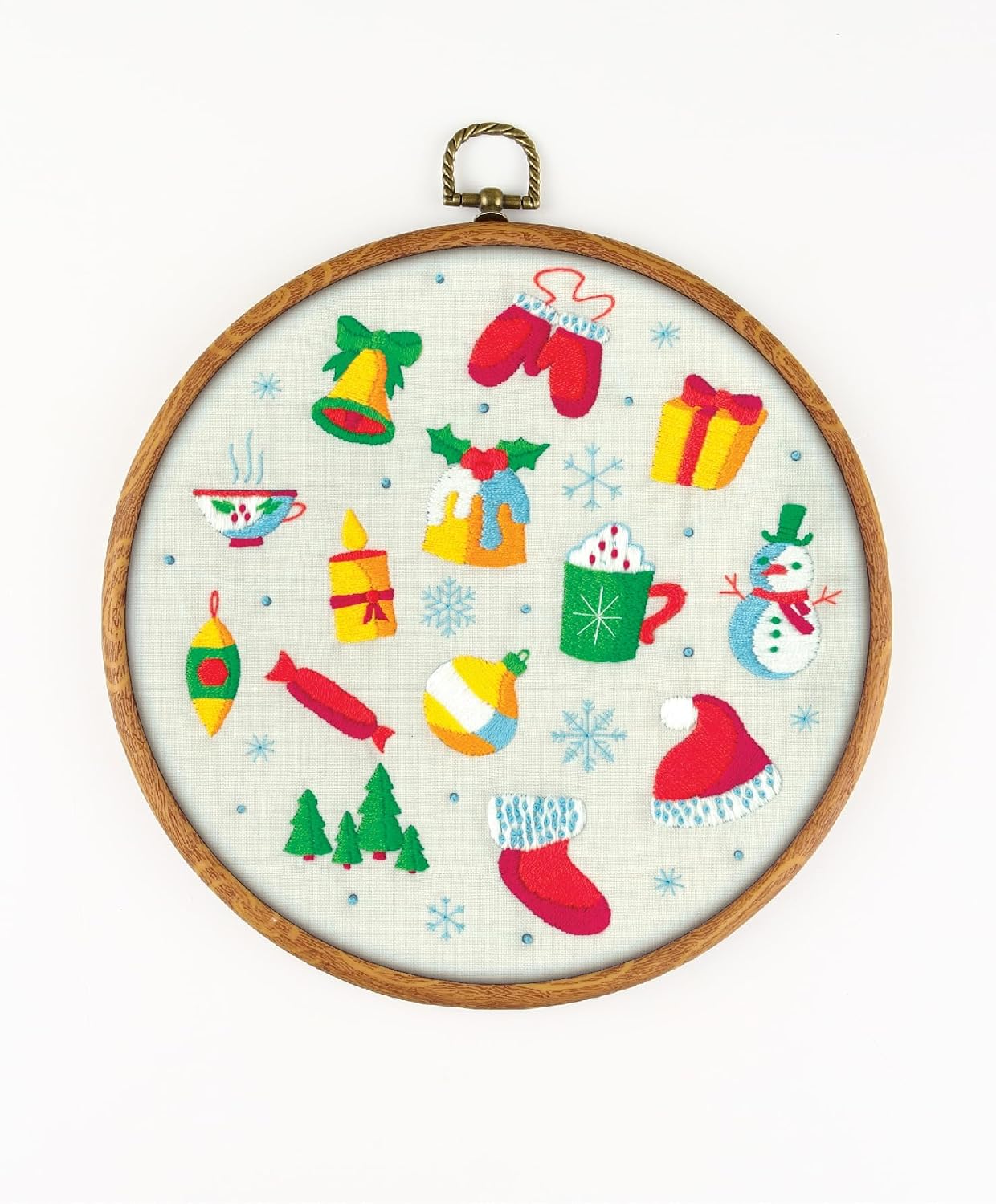 Winter Holidays are Coming EM288 - DIY Embroidery Kit. Set of Threads, Needles, Stamped Cloth, Needle Threader, Embroidery Clippers and Printed Color Pattern Inside.