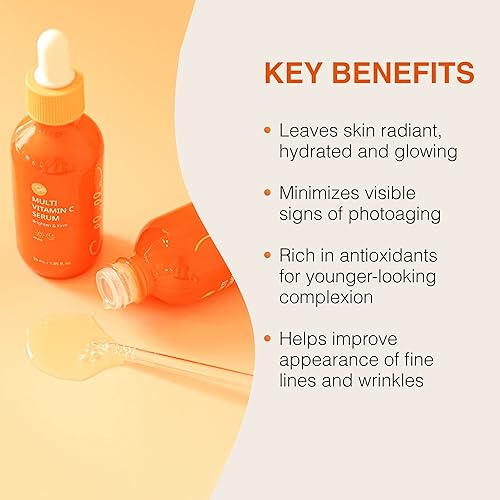 Miniatura 2 de Suero de vitamina C para cara con ácido hialurónico y péptido, brillante, reafirmante y reduce las arrugas y manchas oscuras, suero hidratante
