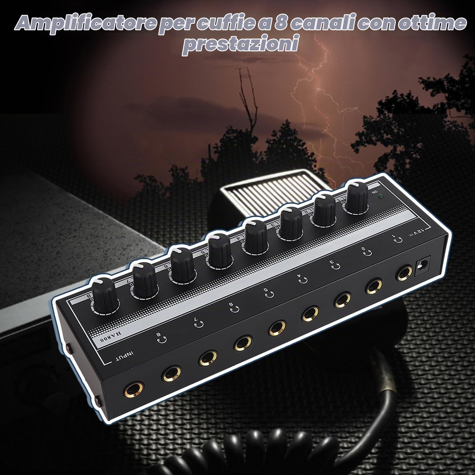 Amplificatore per Cuffie 8 Canali, Amplificatore Stereo Portatile in Metallo Mini Amplificatore per Cuffie per Studio Palcoscenico da 100 a 240 V