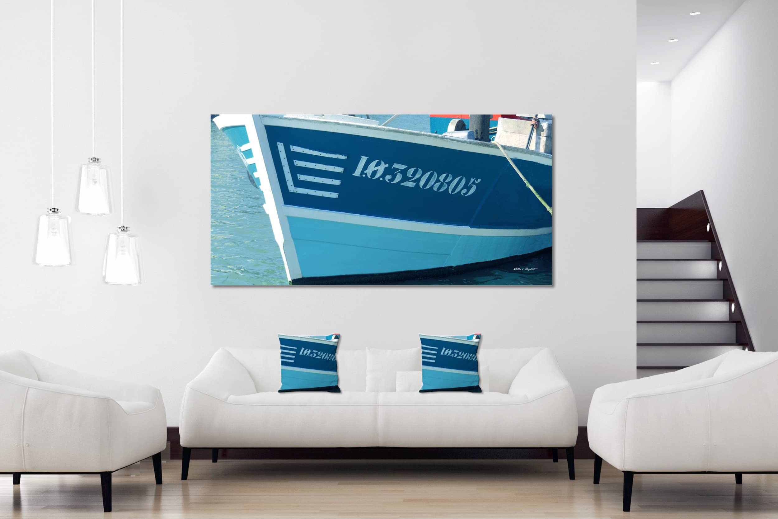 Schiff AHOI 8 - Foto-Kissen-Hülle Set (2 STK.) 40 x 40 cm | Kissen-Bezüge - passend zu Wandbild - Deko-Kissen - Holz-Boot Hafen Schiff Atlantik maritim