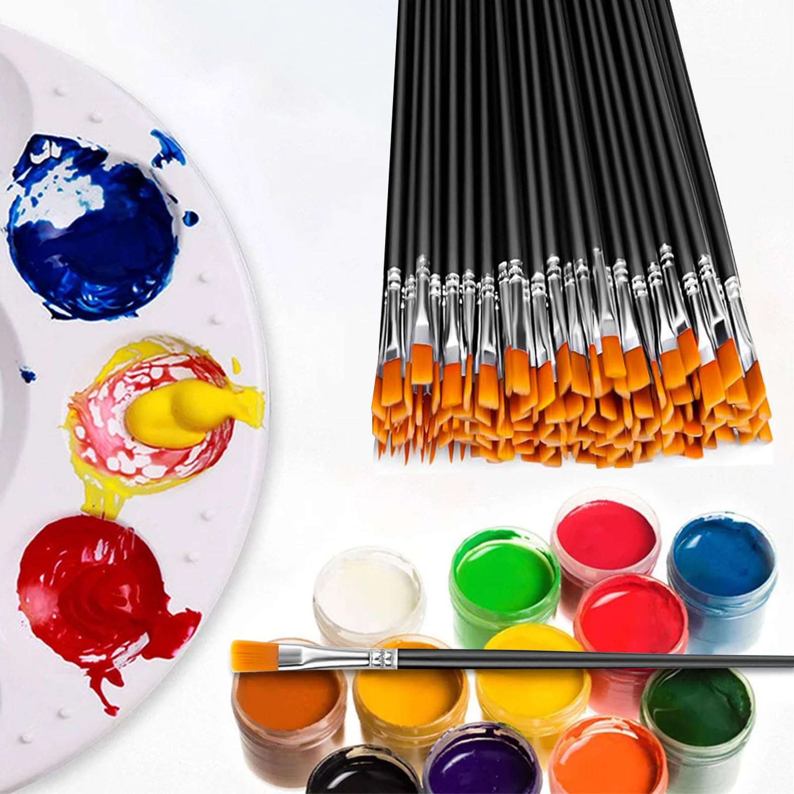60 Pennelli Piatti Per Pittura, Set Professionali Con Manico Corto, Ideali Per Acquerello, Acrilico, Ceramica E Dettagli, Perfetti Per Bambini E Adulti - 4