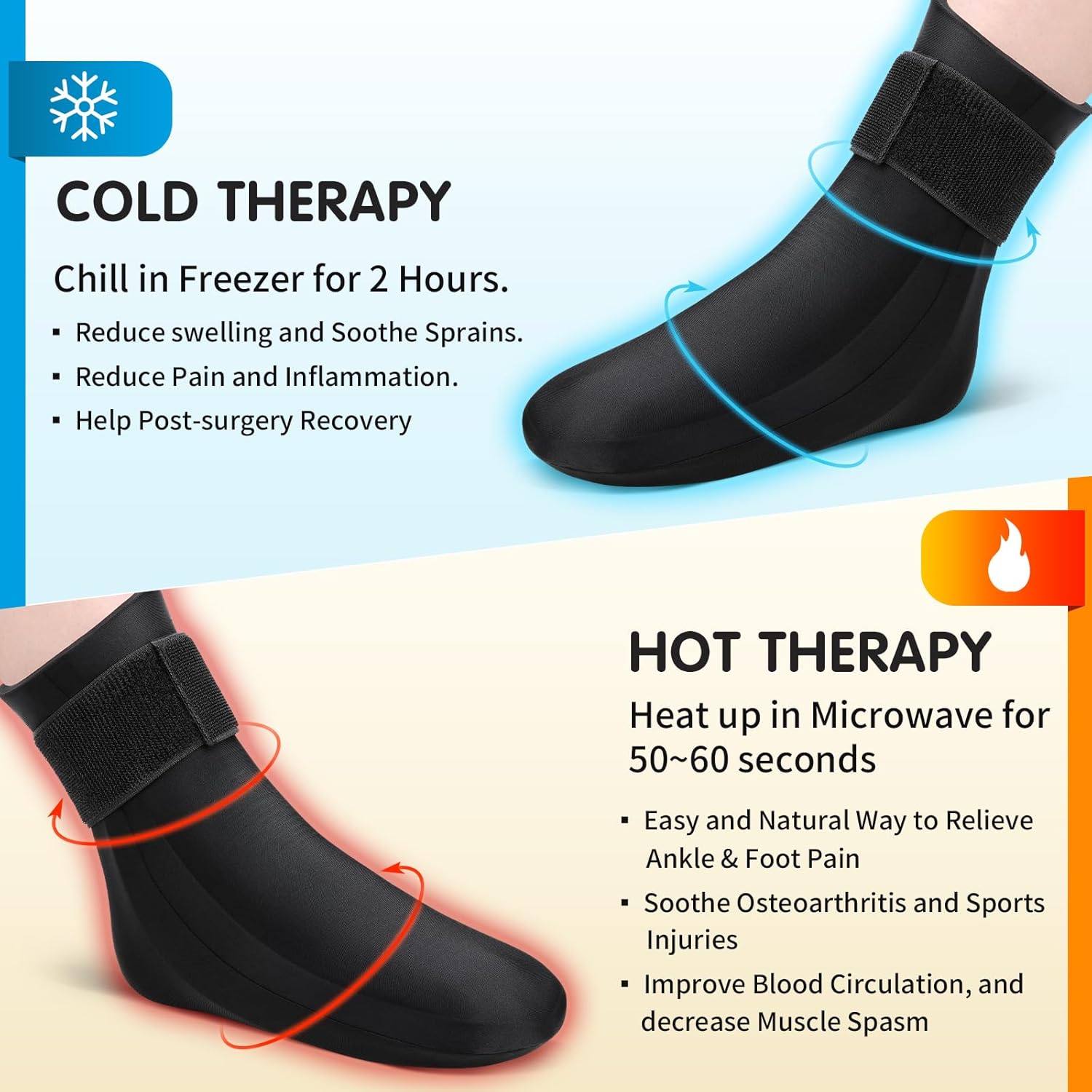 Tolaccea Ankle Foot Ice Pack Wrap for Injuries, Reusable Gel Cold Therapy Sock with Hot & Cold Therapy, Instant Pain Relief for Achilles Tendonitis, Plantar Fasciitis, Foot Heel (Medium (Pack of 2))