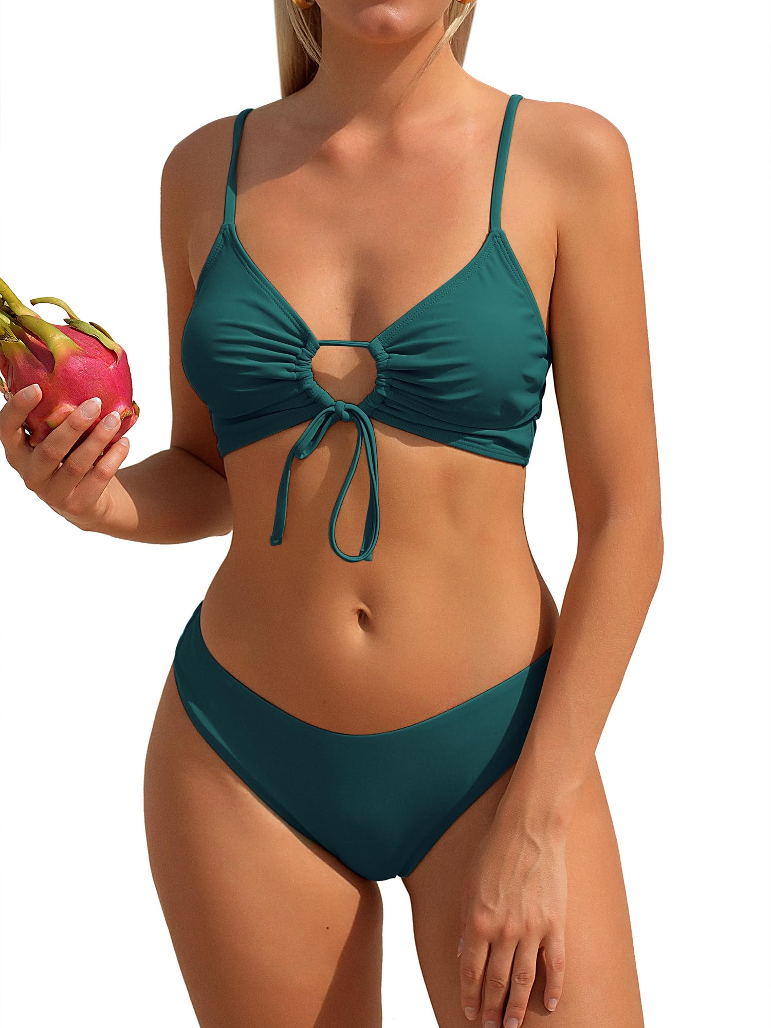 ZAFUL Maillot de bain deux pièces rembourré avec cordon de serrage sur la poitrine pour femme