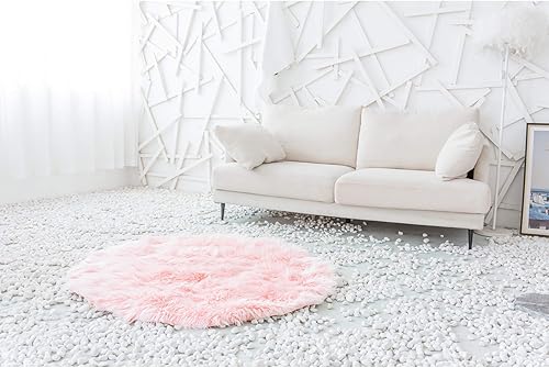 Miniatura 3 de Alfombra redonda de piel sintética de oveja suave, esponjosa y esponjosa, para cuarto de bebé, sala de estar, dormitorio, mesita de noche, 3 x 3 pies