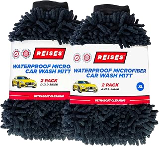 Car Wash Mitt 2 Pack – Car Wash Sponge - Microfiber Wash Mitts for Car Washing - Scratch Free, Highly Absorbent Wash Mitt - Extra Large (Black)