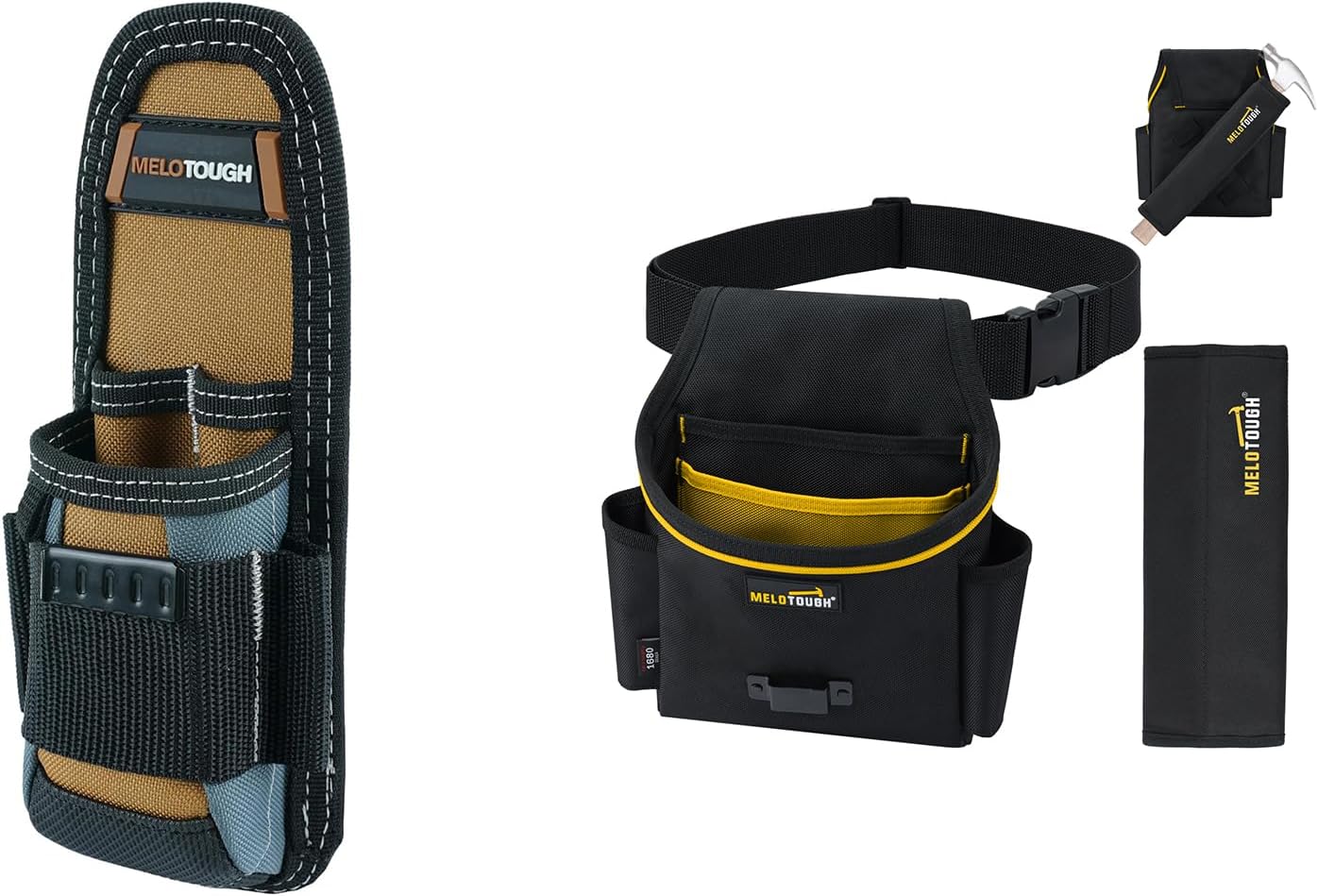 MELOTOUGH Small Tool Pouch, Tool Belt Pouches with Detachable Hammer Holster for Electrician, Carpenter, Construction