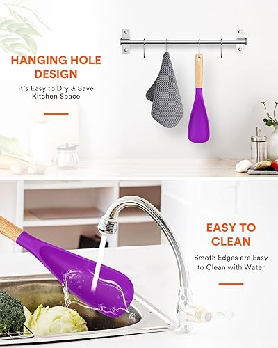 Miniatura 49 de Cuchara de cocina para utensilios de cocina antiadherentes, ideal para cocinar y servir silicona mate resistente sin BPA, cuchara con mango de Azul