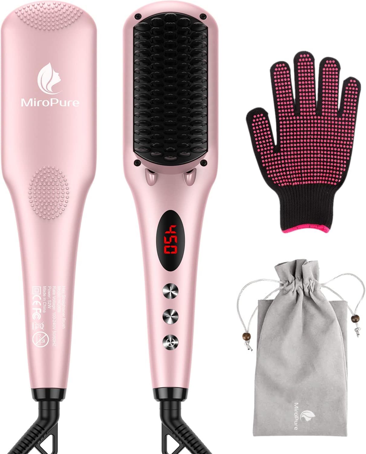 MiroPure2-In-1 Ionic Hair Straightener Brush (Golden Pink)