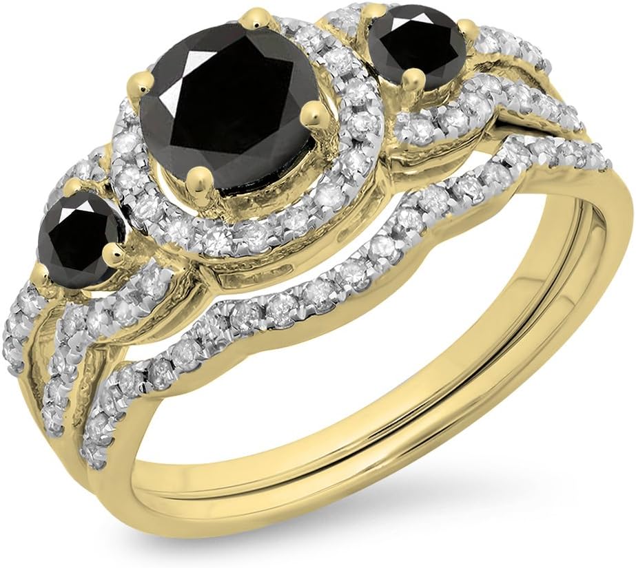 Dazzlingrock Collection 5.5 mm Round Center Gemstone & White Natural Diamond 3 Stone Halo Bridal Engagement Ring Set for Women in 18K Yellow Real Solid Gold