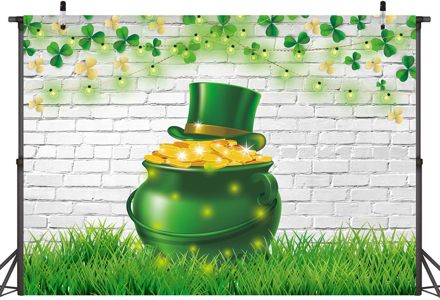 Happy St. Patrick's Day Backdrop White Brick Wall St Patrick's Photography Background St Patrick's Day Children Party Decorations(8x6FT)