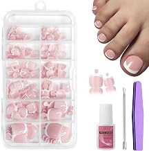 French Fake Toe Nails Set - 120PCS Press on Toenails Short - Square False Toe Nails Short Nude Color Tip False Toenail Kit - Full Cover Stick on Nails with Glue for Women Girls Nail Art Manicure