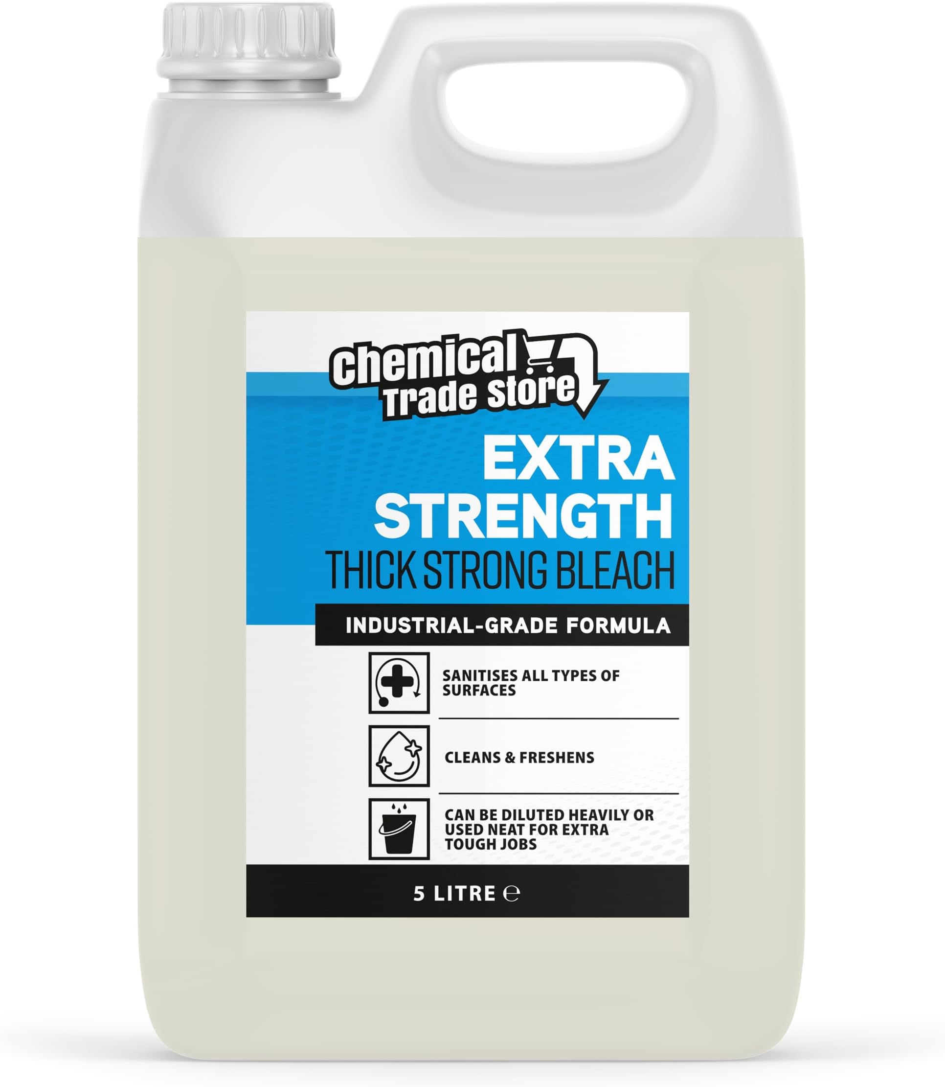 Thick Strong Bleach 5 Litre - Heavy-Duty Hygienic Surface Cleaner - Powerful Formula for Toilets, Drains, Kitchens & Bathrooms